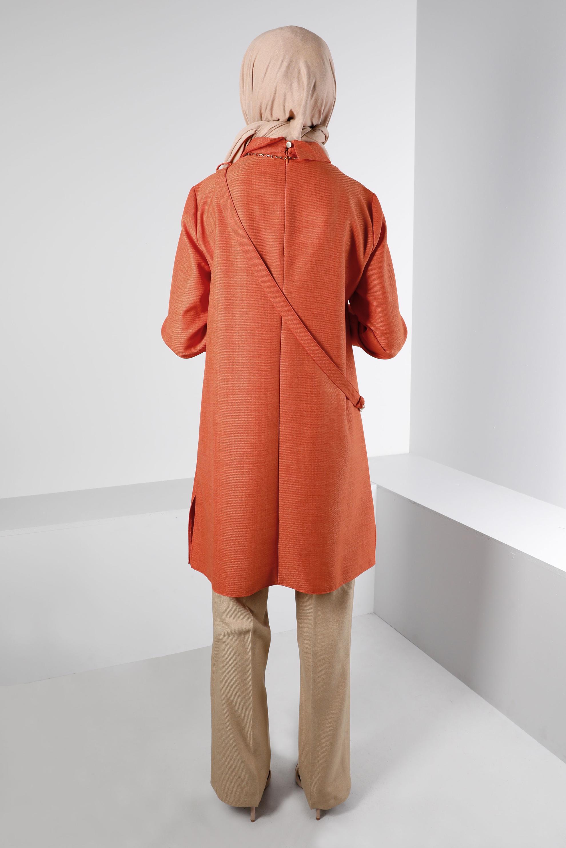 Tesettür giyim TURUNCU CEP DETAYLI TUNİK 43422