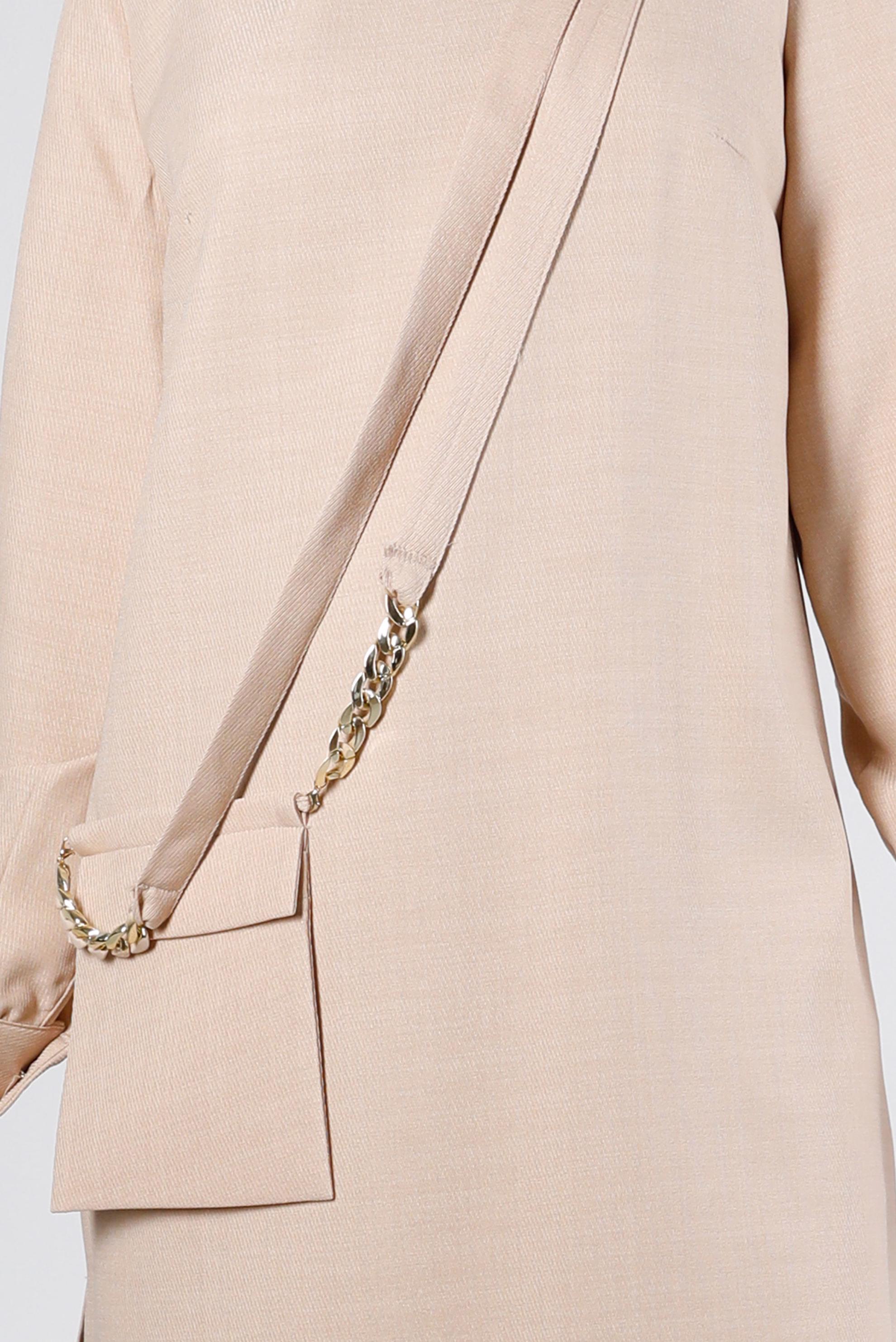 Tesettür giyim BEJ CEP DETAYLI TUNİK 43422