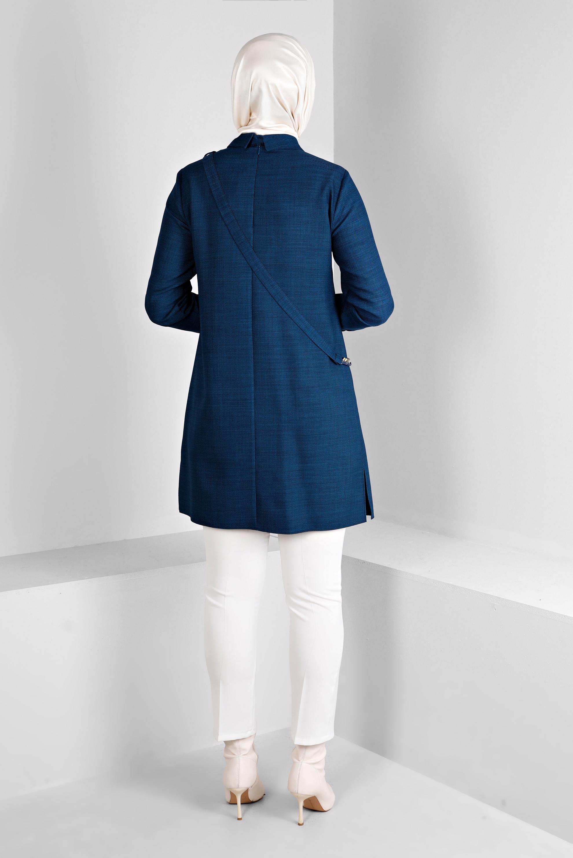 Tesettür giyim MAVİ CEP DETAYLI TUNİK 43422