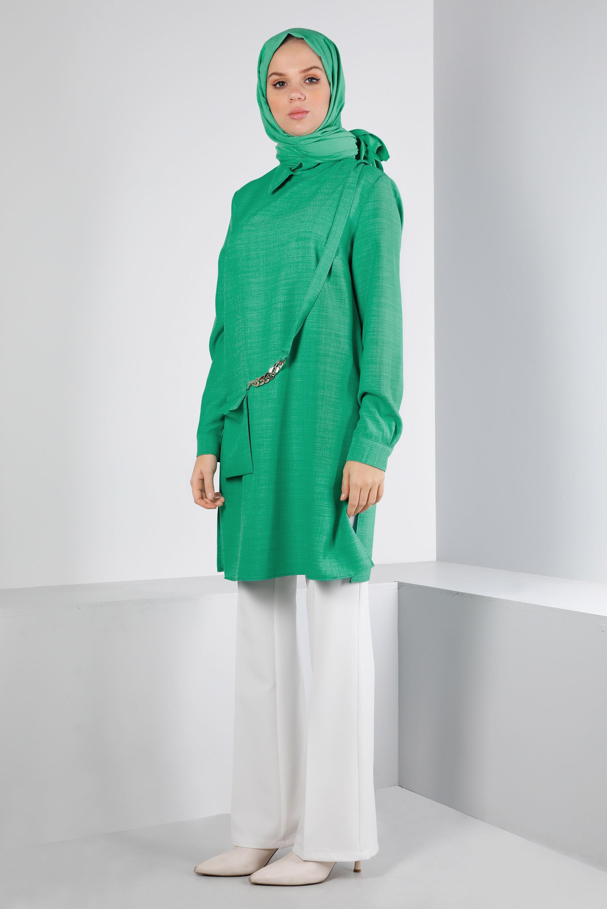 Tesettür giyim YEŞİL CEP DETAYLI TUNİK 43422