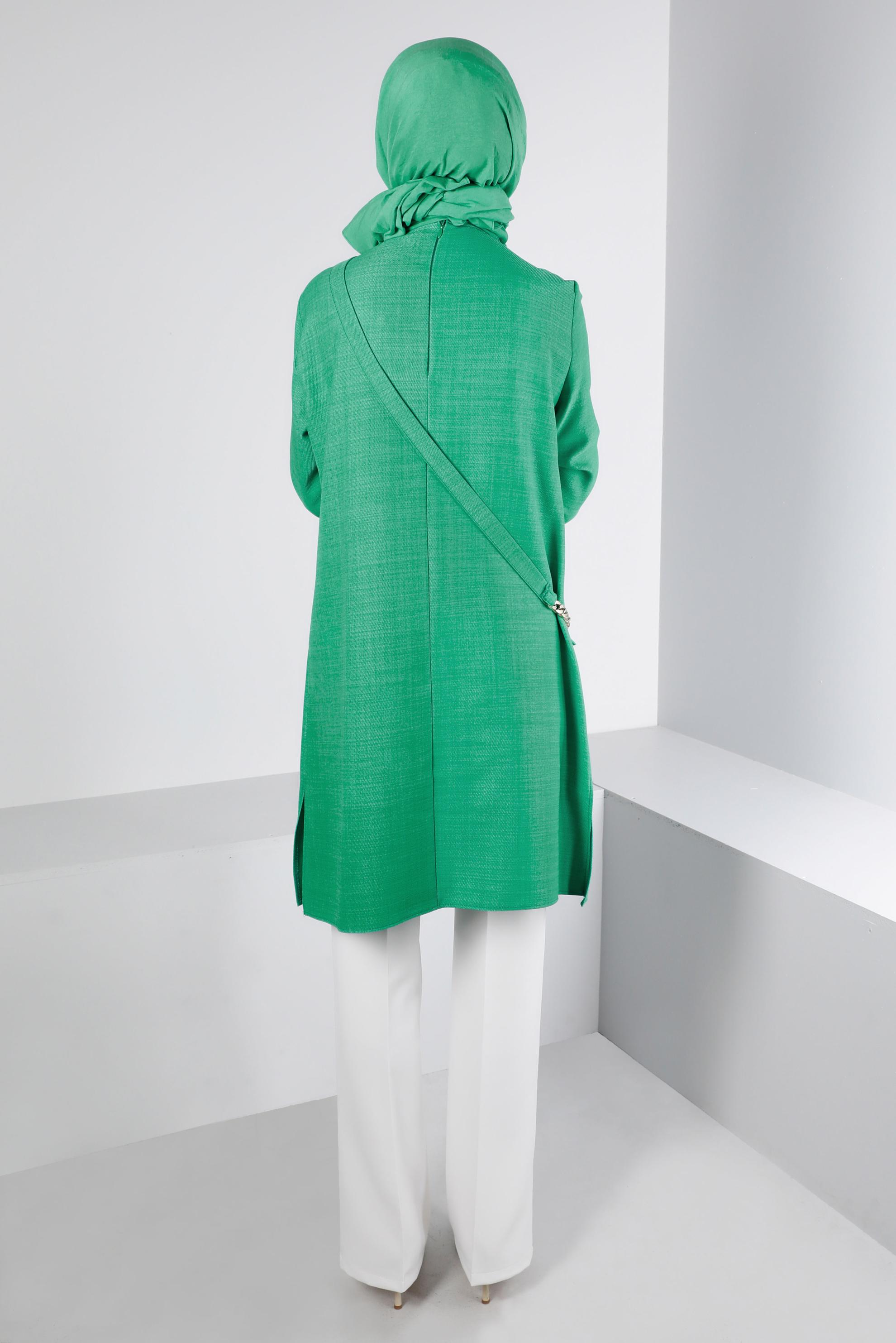 Tesettür giyim YEŞİL CEP DETAYLI TUNİK 43422