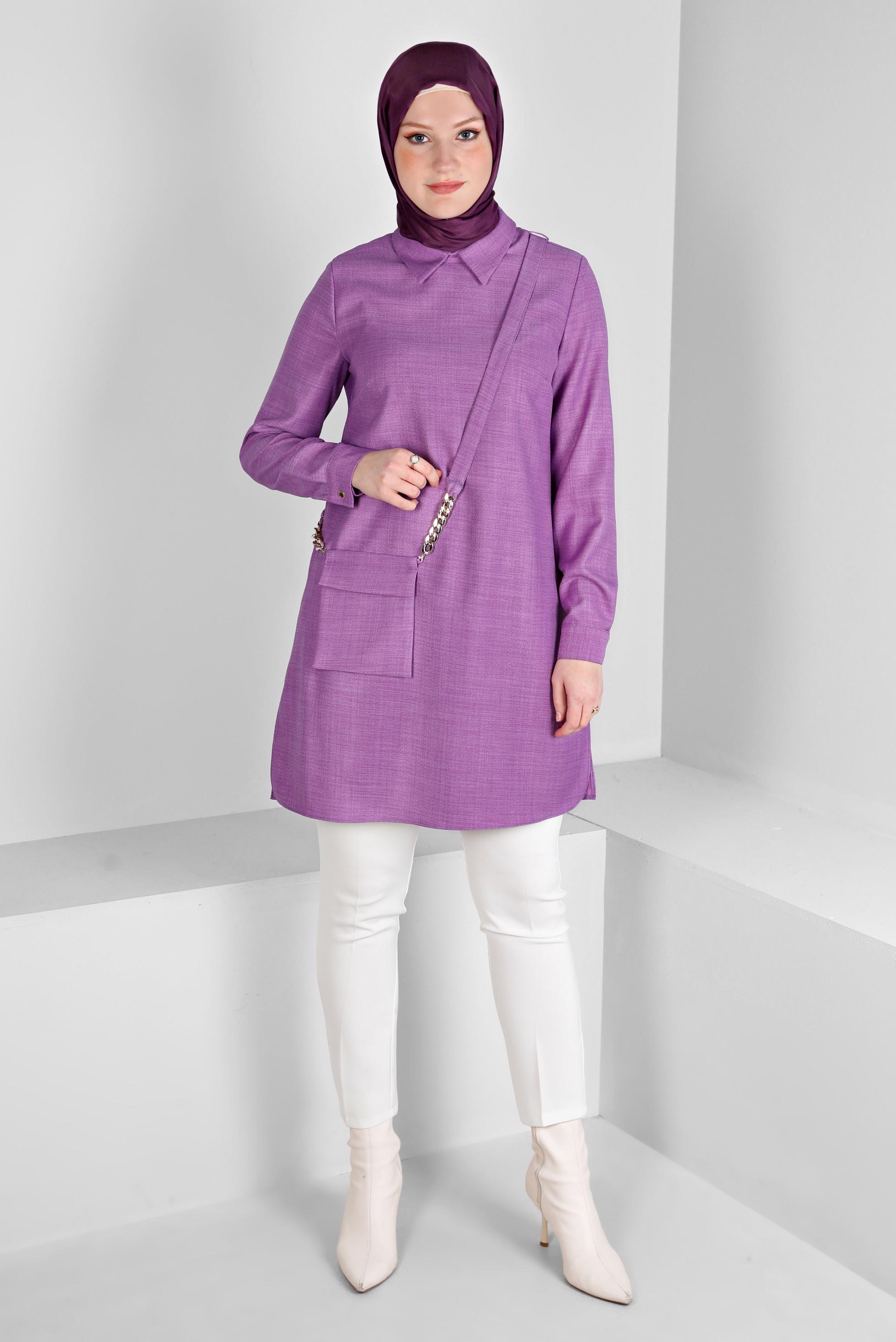 Tesettür giyim MOR CEP DETAYLI TUNİK 43422