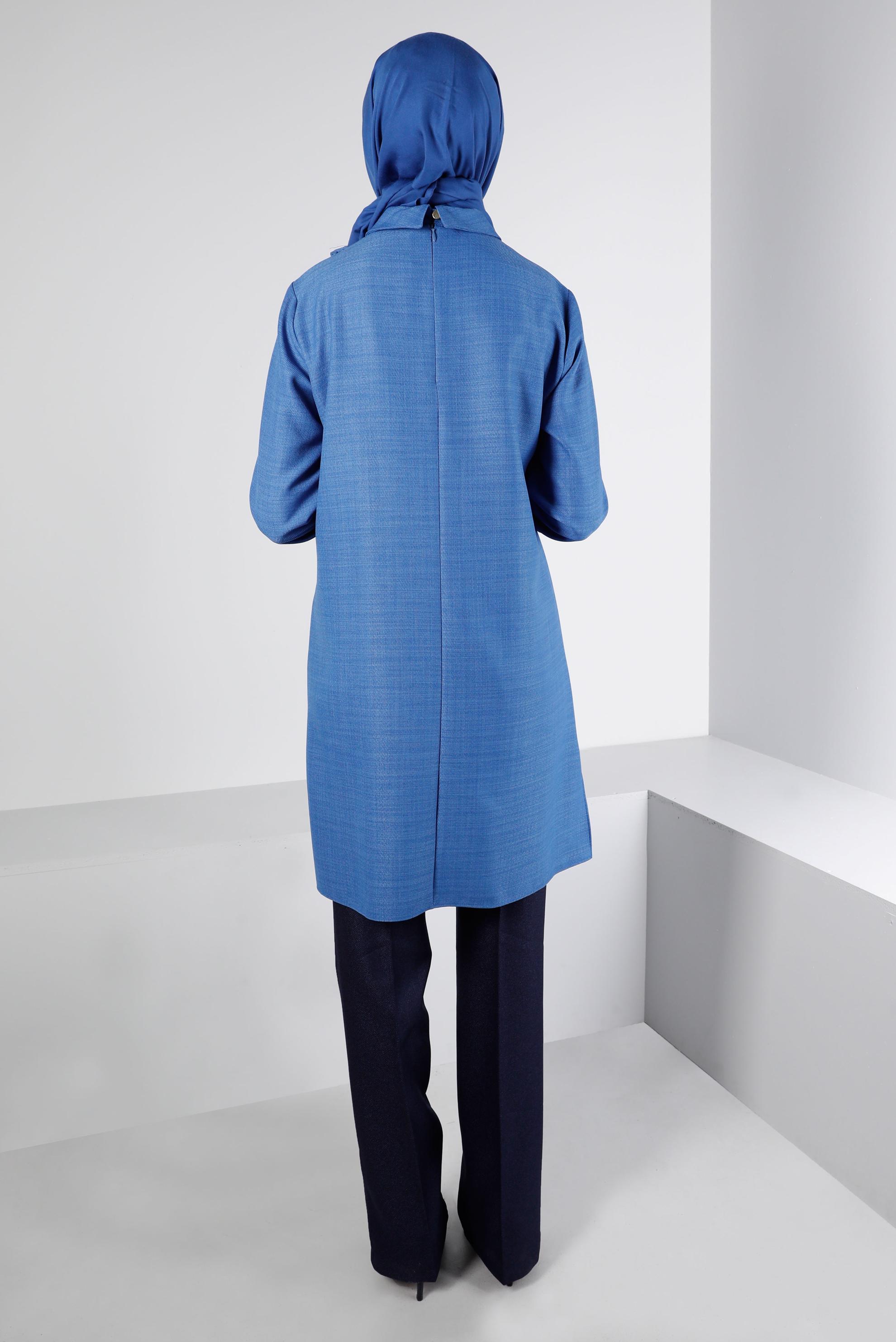 Tesettür giyim MAVİ CEP DETAYLI TUNİK 43422