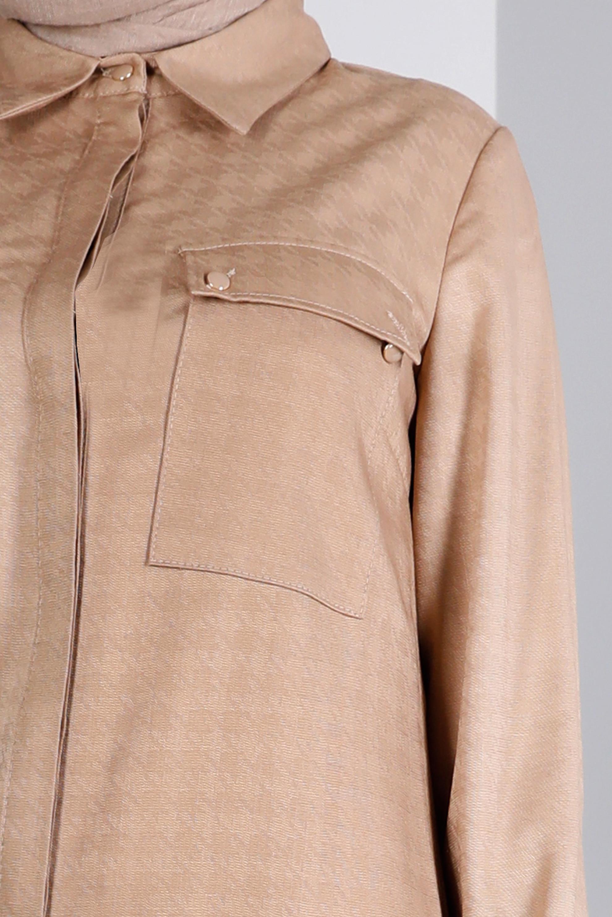 Tesettür giyim KAHVE KAZAYAĞI DOKULU CEPLİ TUNİK 43423 