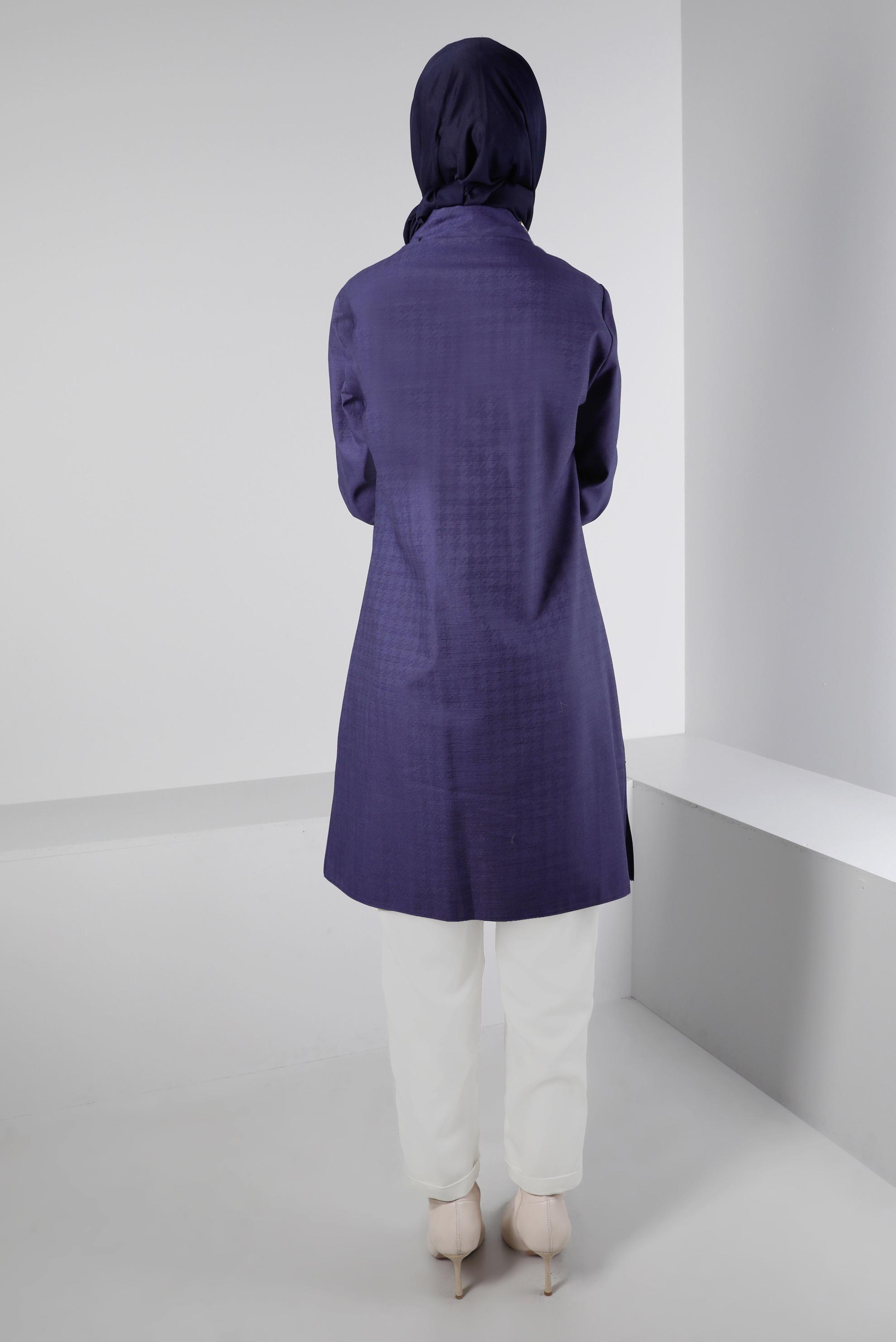 Tesettür giyim LACİVERT KAZAYAĞI DOKULU CEPLİ TUNİK 43423 