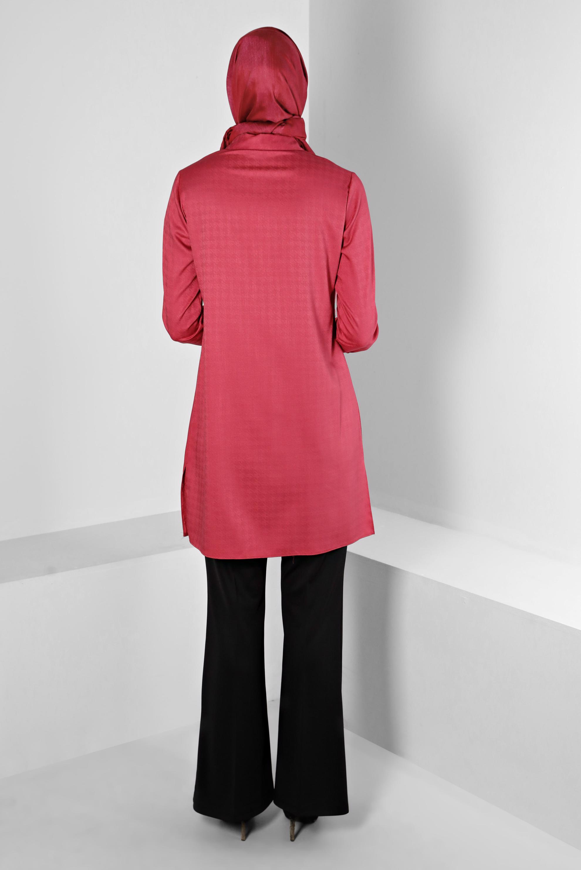 Tesettür giyim FUŞYA KAZAYAĞI DOKULU CEPLİ TUNİK 43423 