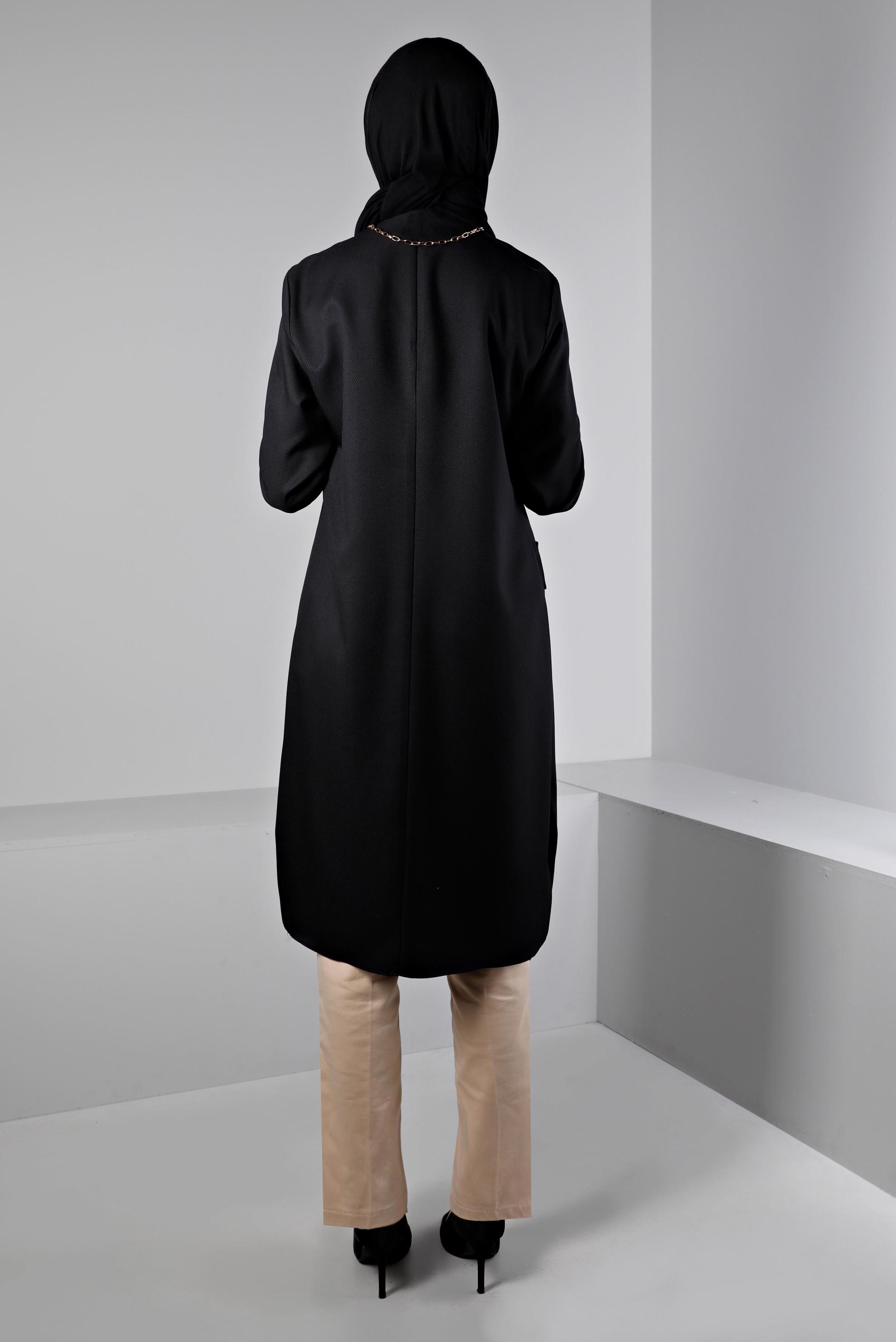 Tesettür giyim SİYAH CEPLİ YANLARI YIRTMAÇLI TUNİK 43424