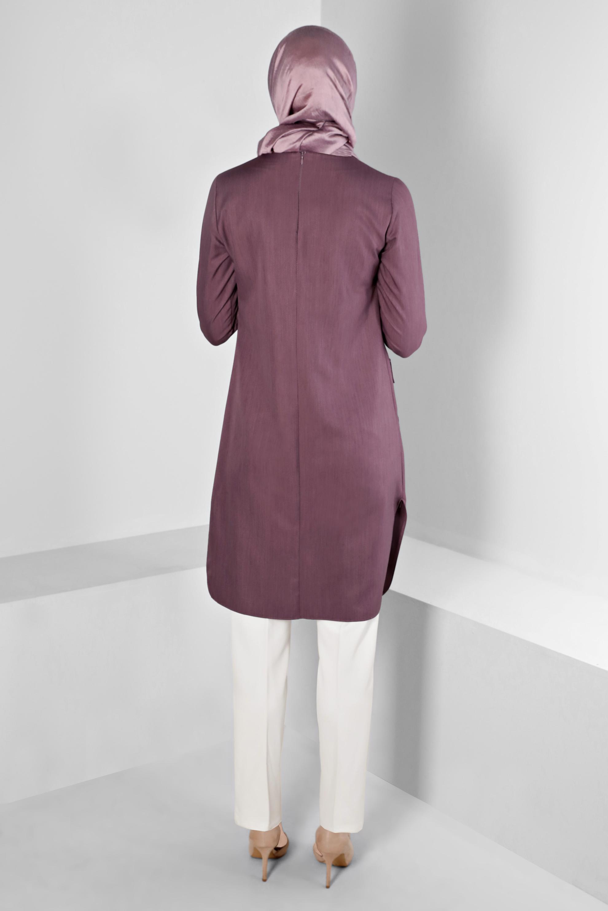 Tesettür giyim MOR CEPLİ YANLARI YIRTMAÇLI TUNİK 43424