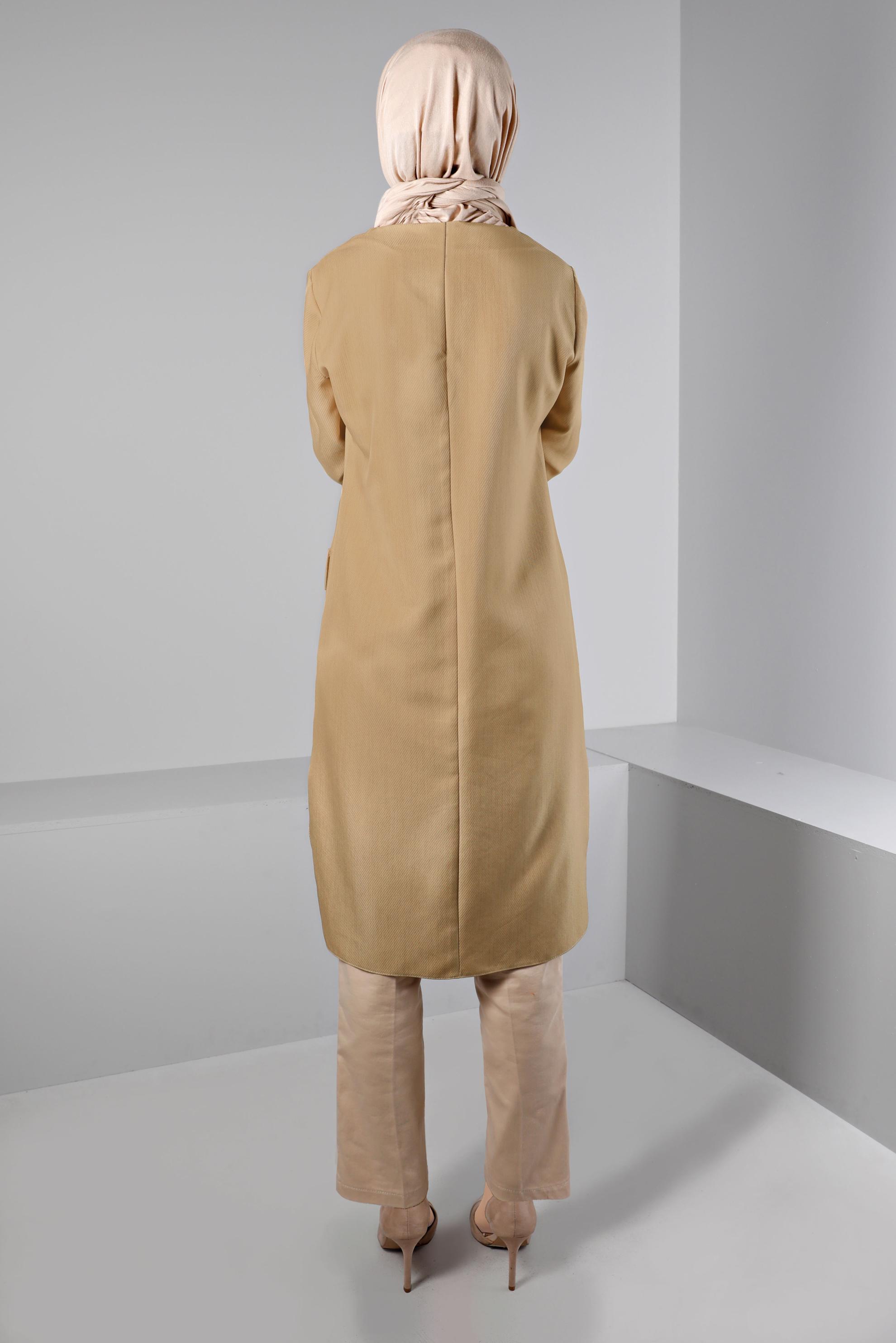 Tesettür giyim KAHVE CEPLİ YANLARI YIRTMAÇLI TUNİK 43424