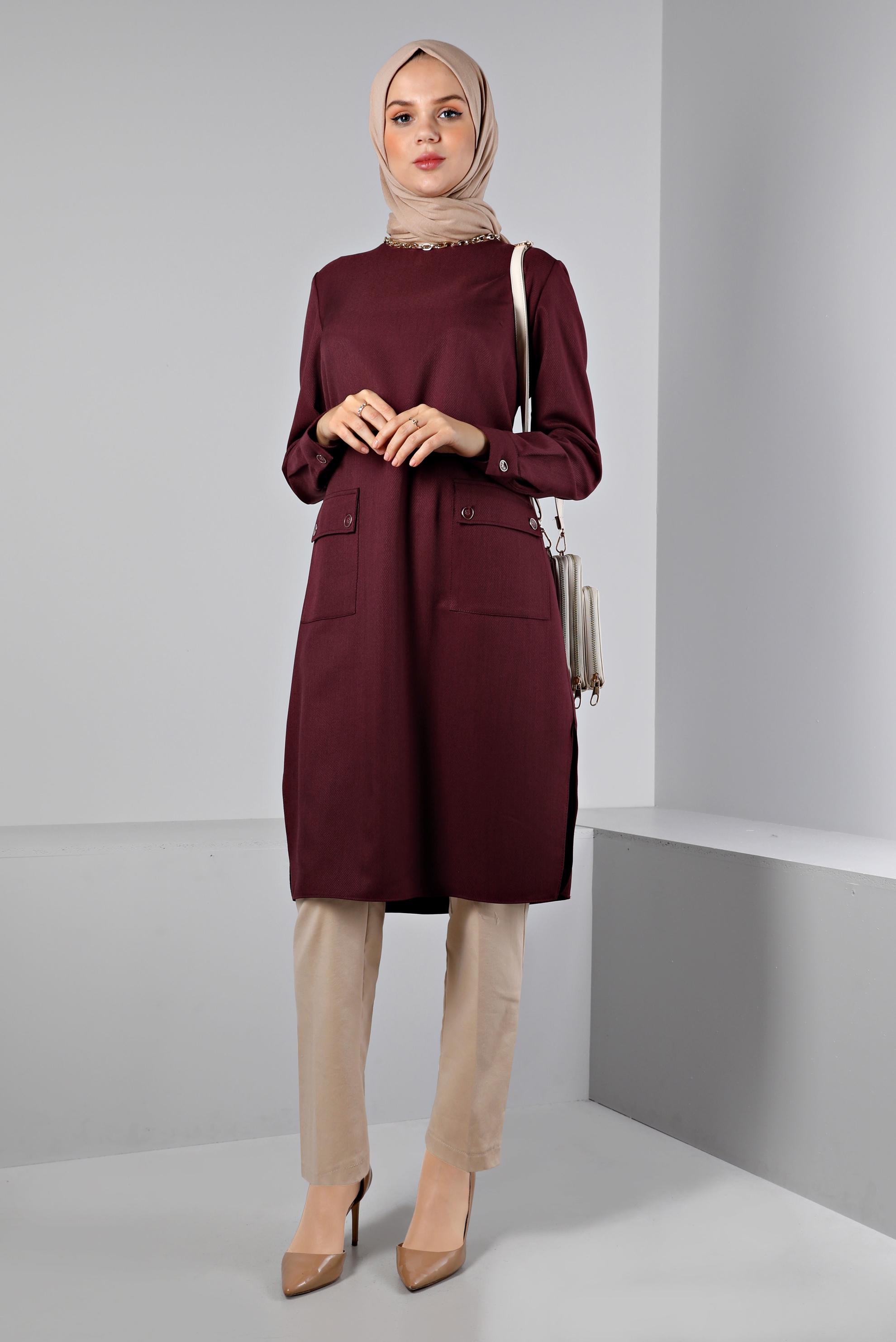 Tesettür giyim MÜRDÜM CEPLİ YANLARI YIRTMAÇLI TUNİK 43424