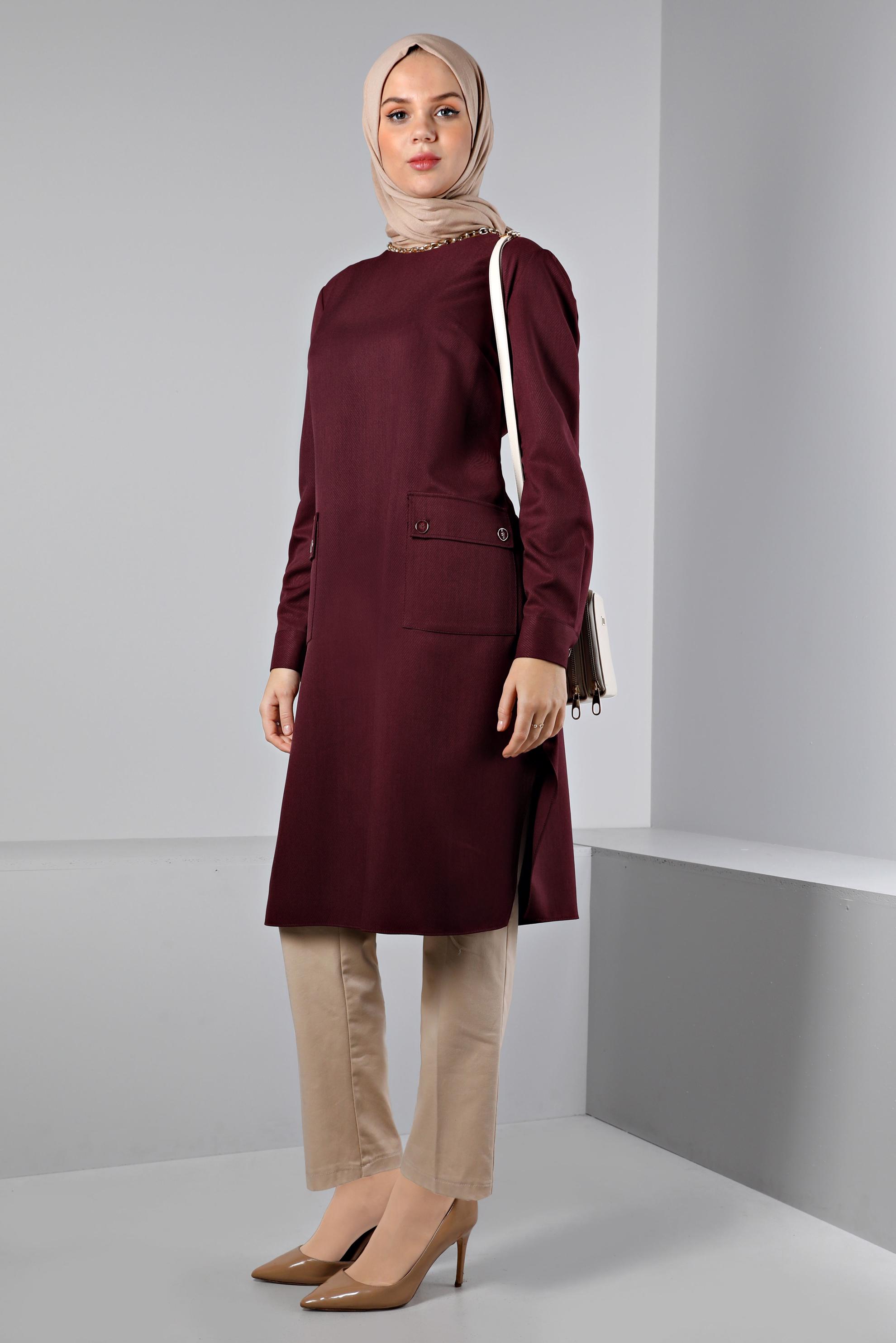 Tesettür giyim MÜRDÜM CEPLİ YANLARI YIRTMAÇLI TUNİK 43424