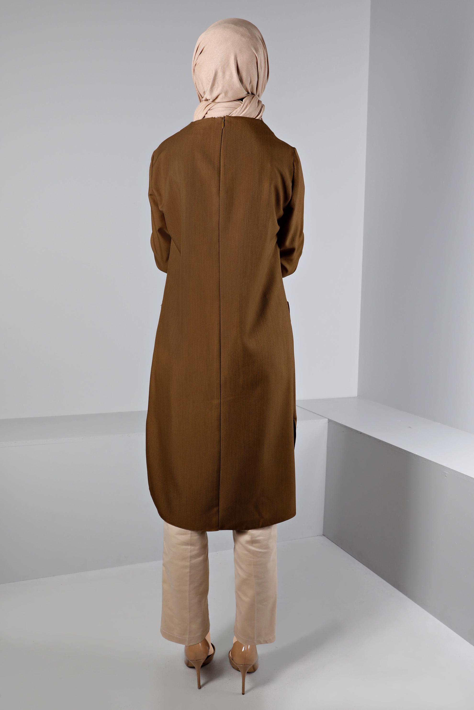 Tesettür giyim KAHVE CEPLİ YANLARI YIRTMAÇLI TUNİK 43424