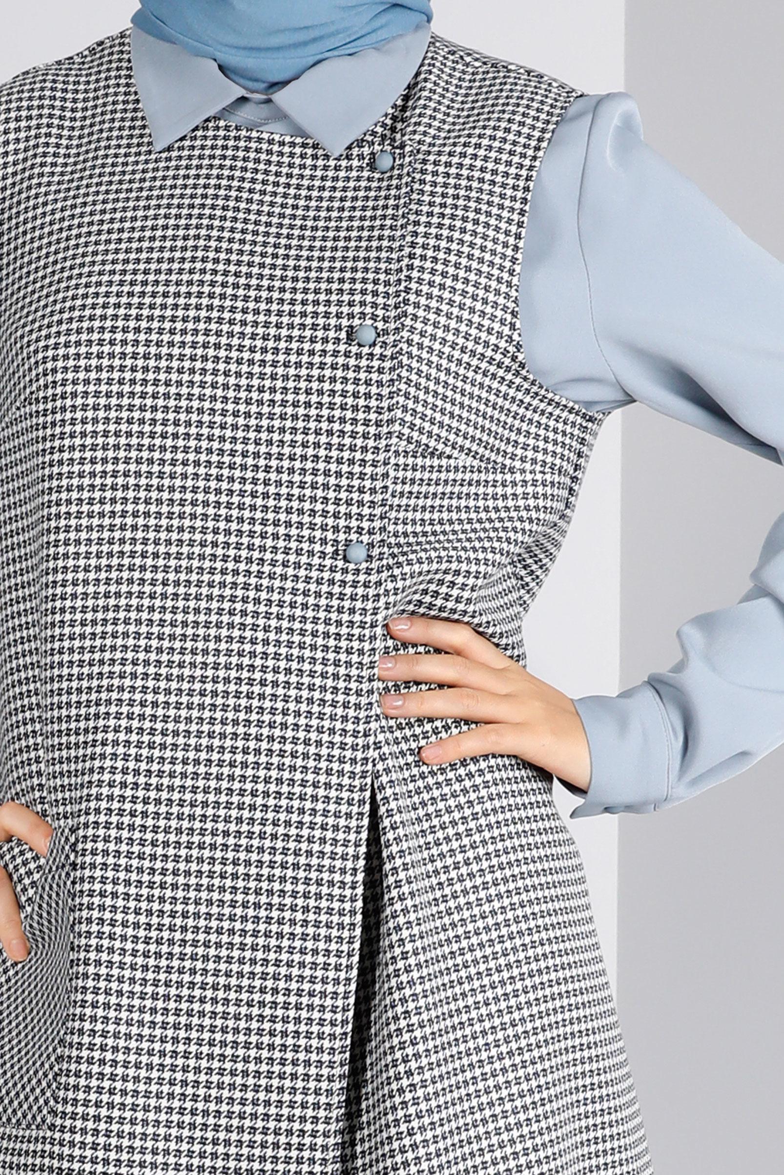 Tesettür giyim MAVİ KAZAYAĞI DESENLİ İKİLİ TUNİK 43425 