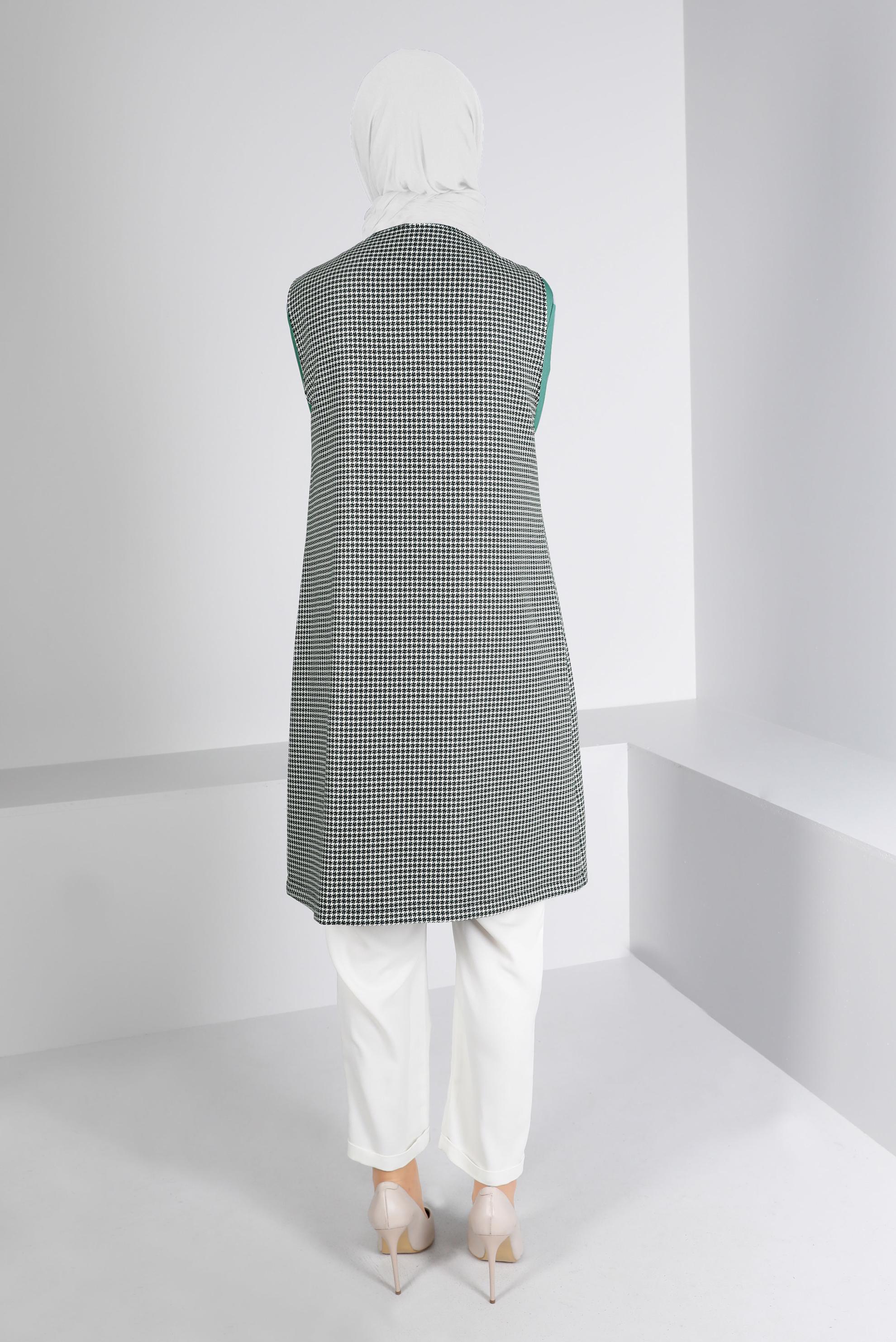 Tesettür giyim YEŞİL KAZAYAĞI DESENLİ İKİLİ TUNİK 43425 