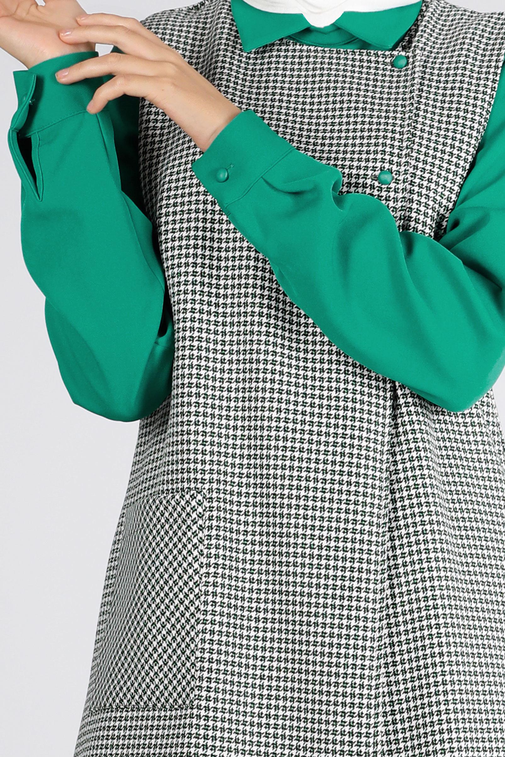 Tesettür giyim YEŞİL KAZAYAĞI DESENLİ İKİLİ TUNİK 43425 