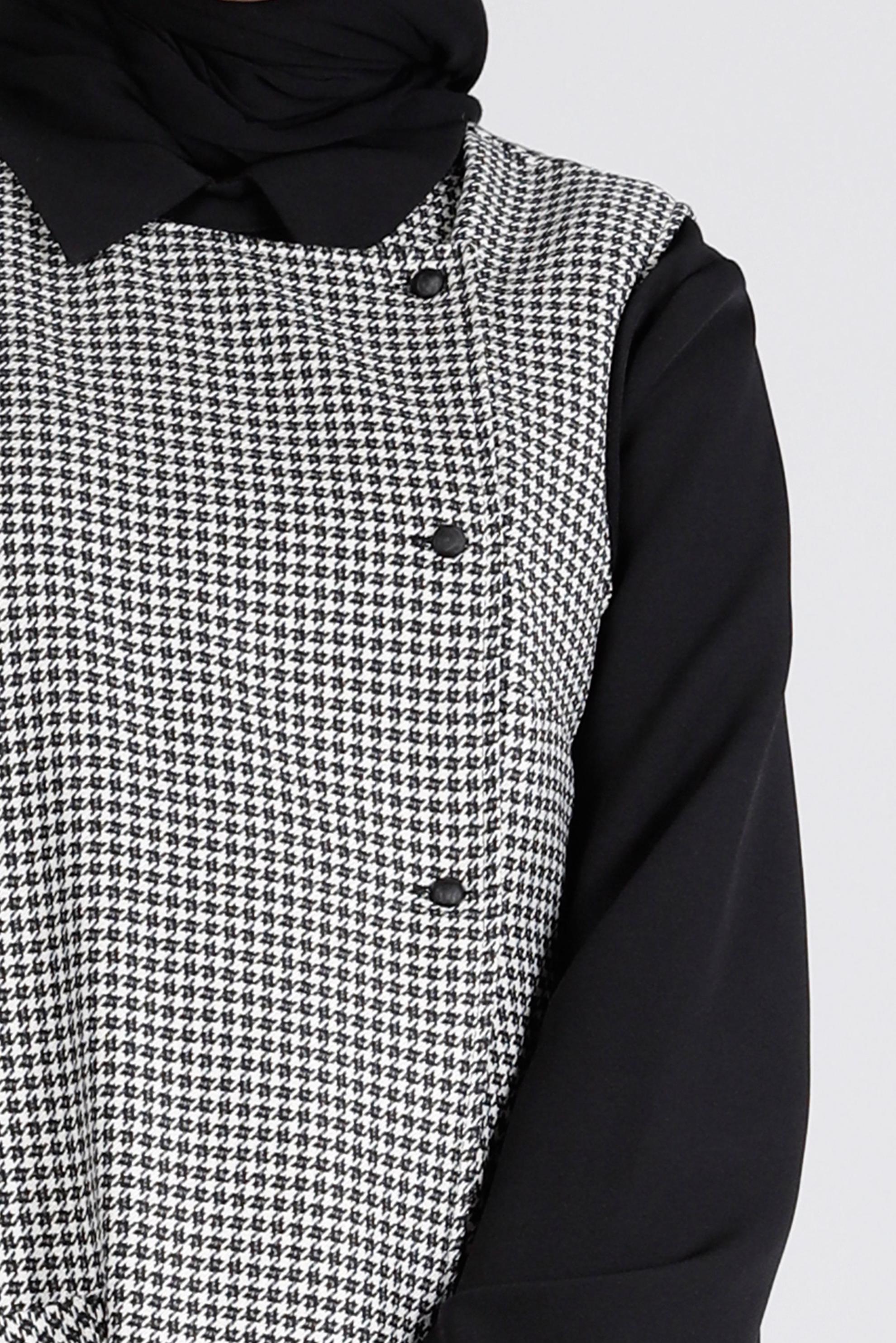 Tesettür giyim GRİ KAZAYAĞI DESENLİ İKİLİ TUNİK 43425 