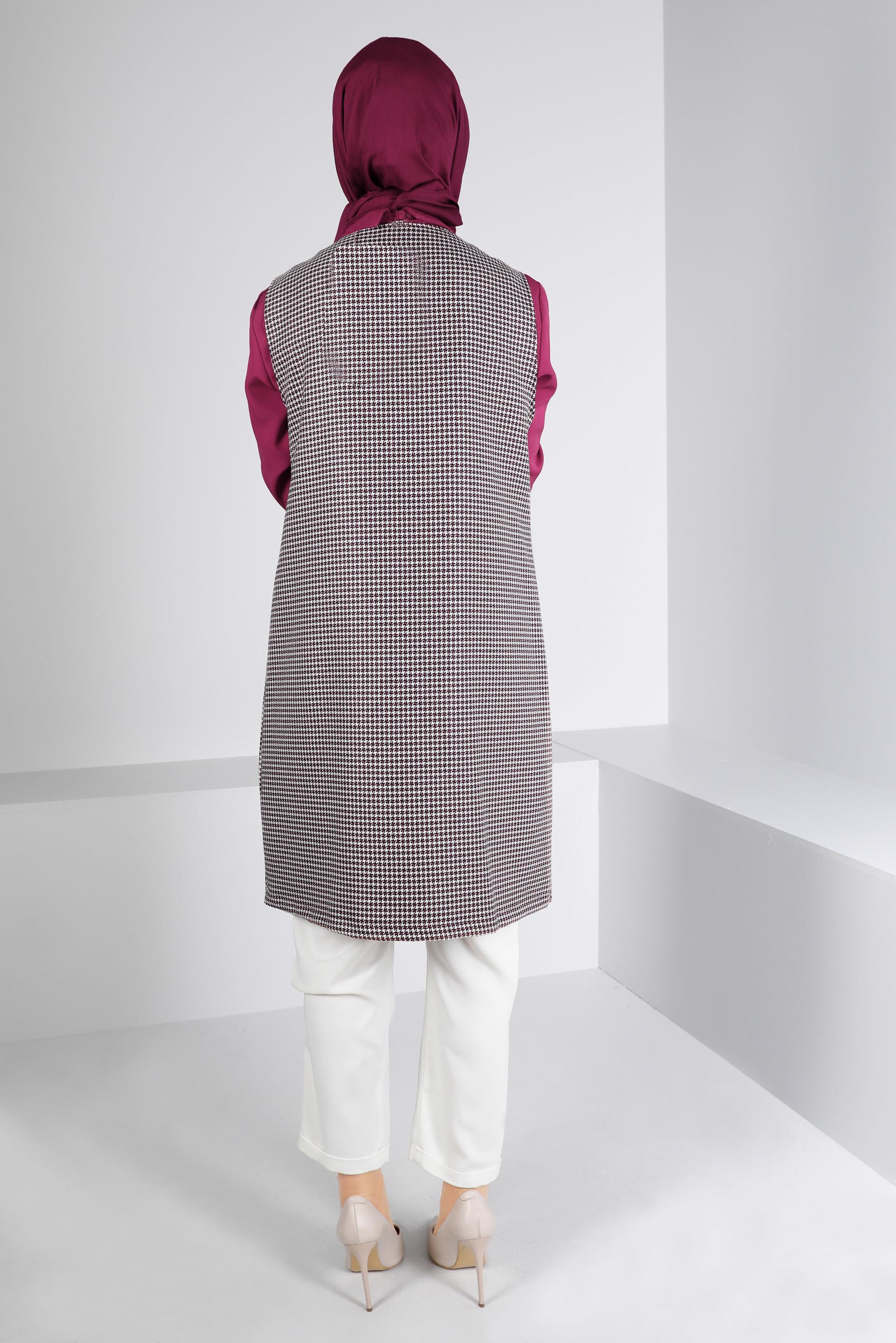 Tesettür giyim FUŞYA KAZAYAĞI DESENLİ İKİLİ TUNİK 43425 