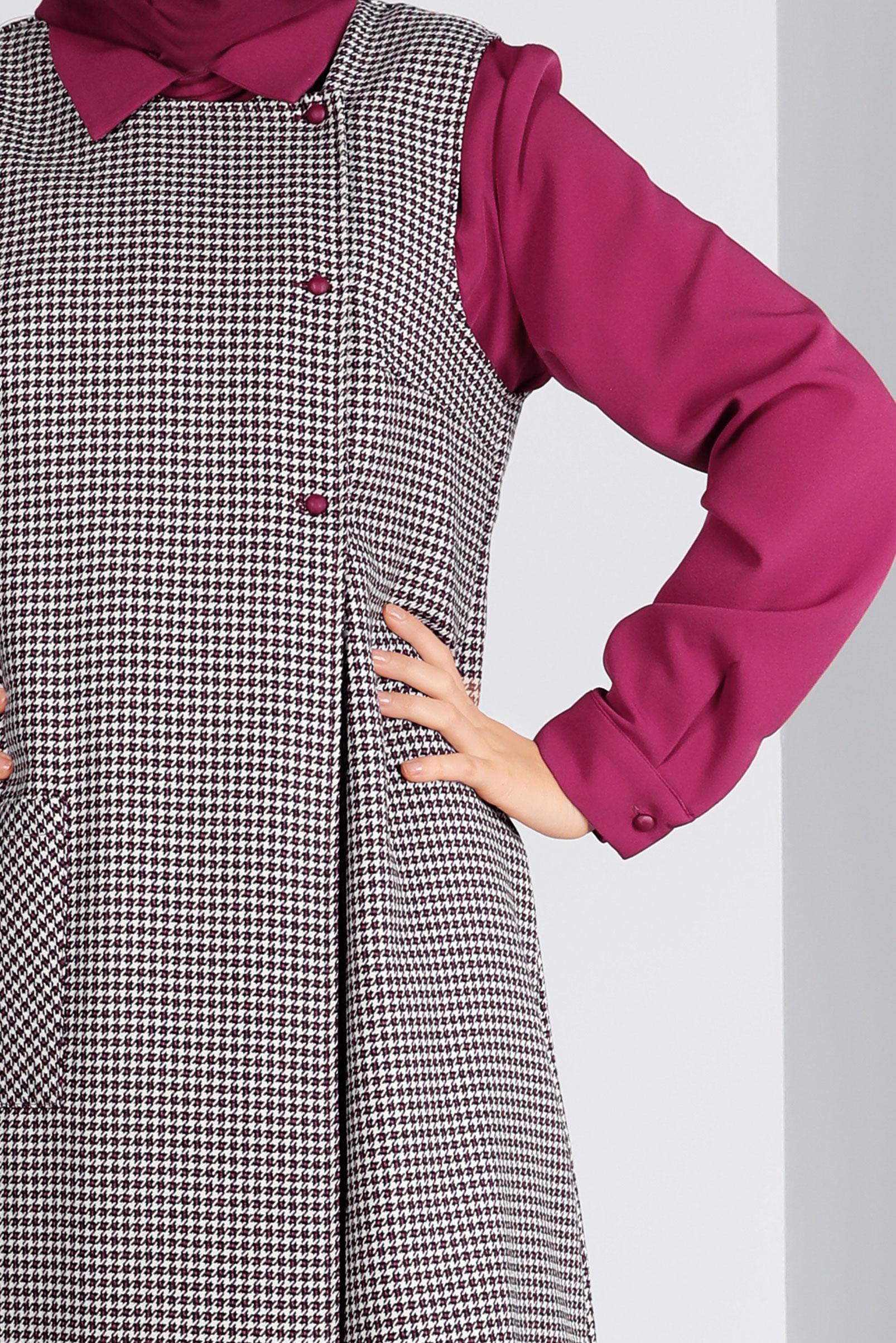 Tesettür giyim FUŞYA KAZAYAĞI DESENLİ İKİLİ TUNİK 43425 