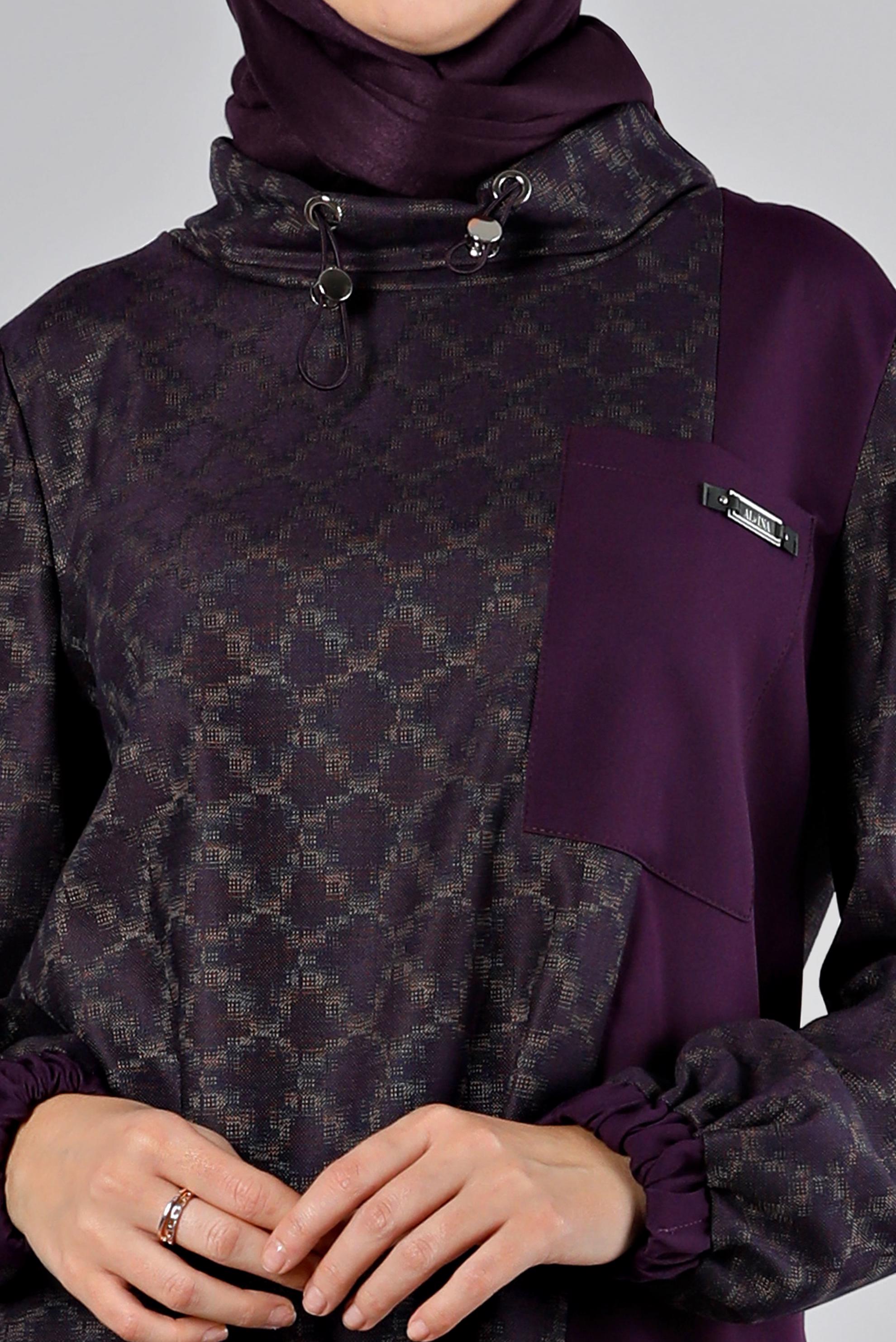 Tesettür giyim MÜRDÜM KENDİNDEN DESENLİ CEPLİ TUNİK 43426 