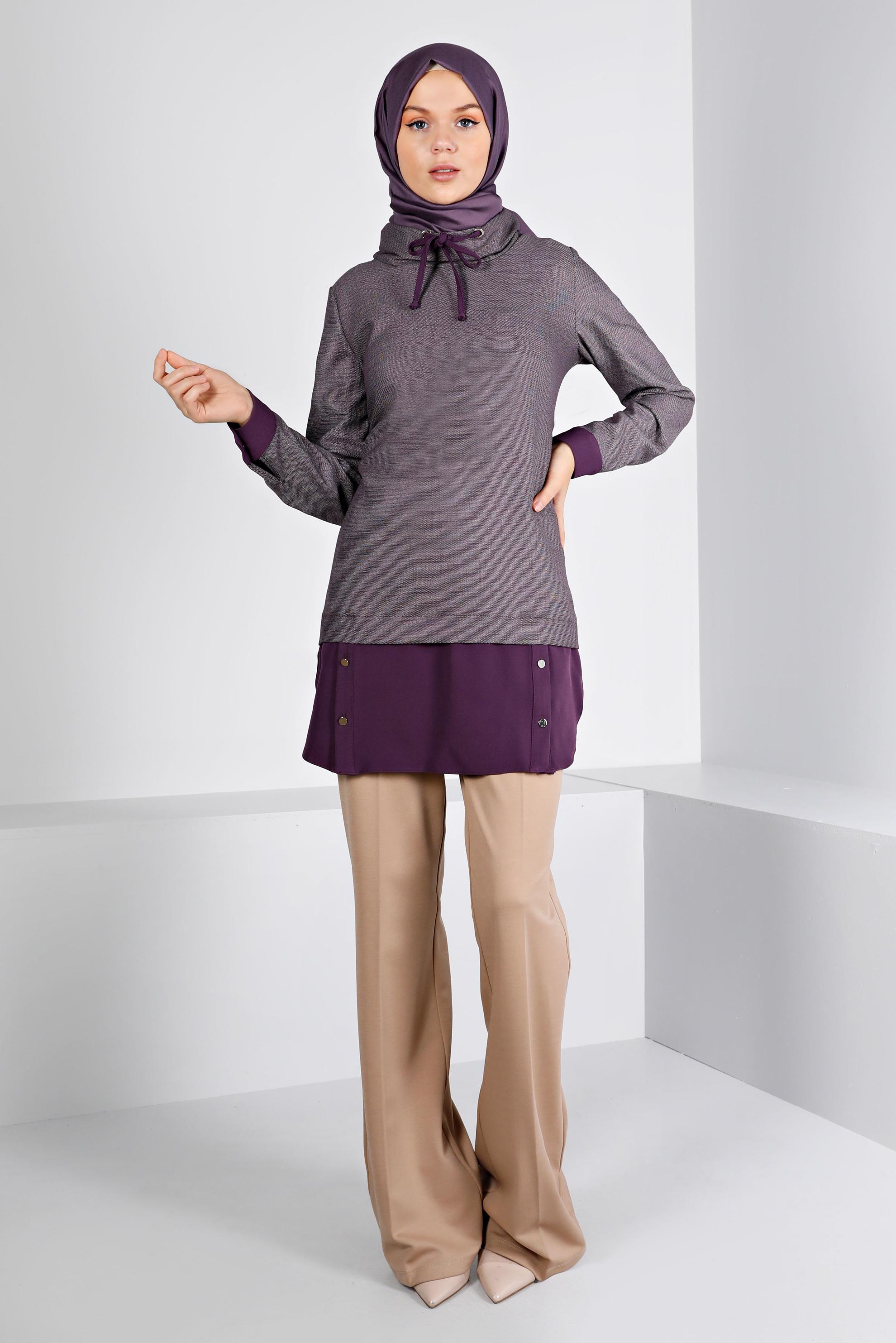 Tesettür giyim MÜRDÜM YAKASI BAĞCIKLI DÜĞMELİ TUNİK 43427 