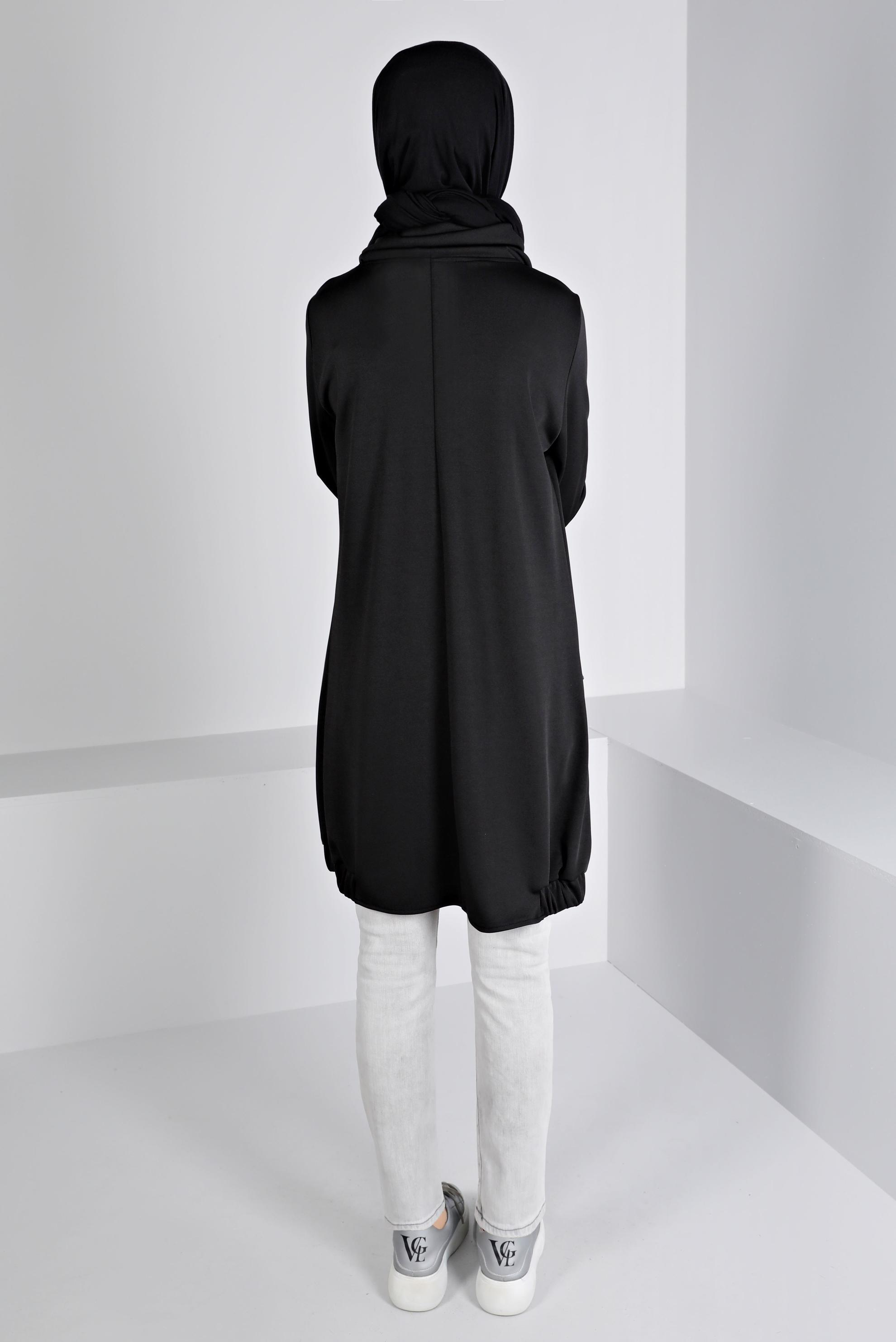 Tesettür giyim SİYAH KAZAYAĞI DETAYLI BAĞCIKLI TUNİK 43428