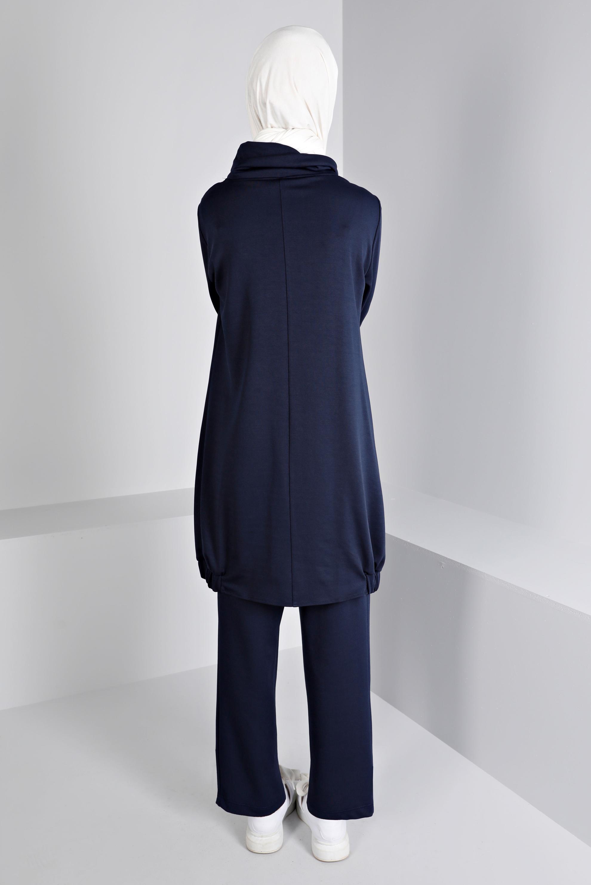 Tesettür giyim LACİVERT KAZAYAĞI DETAYLI BAĞCIKLI TUNİK 43428