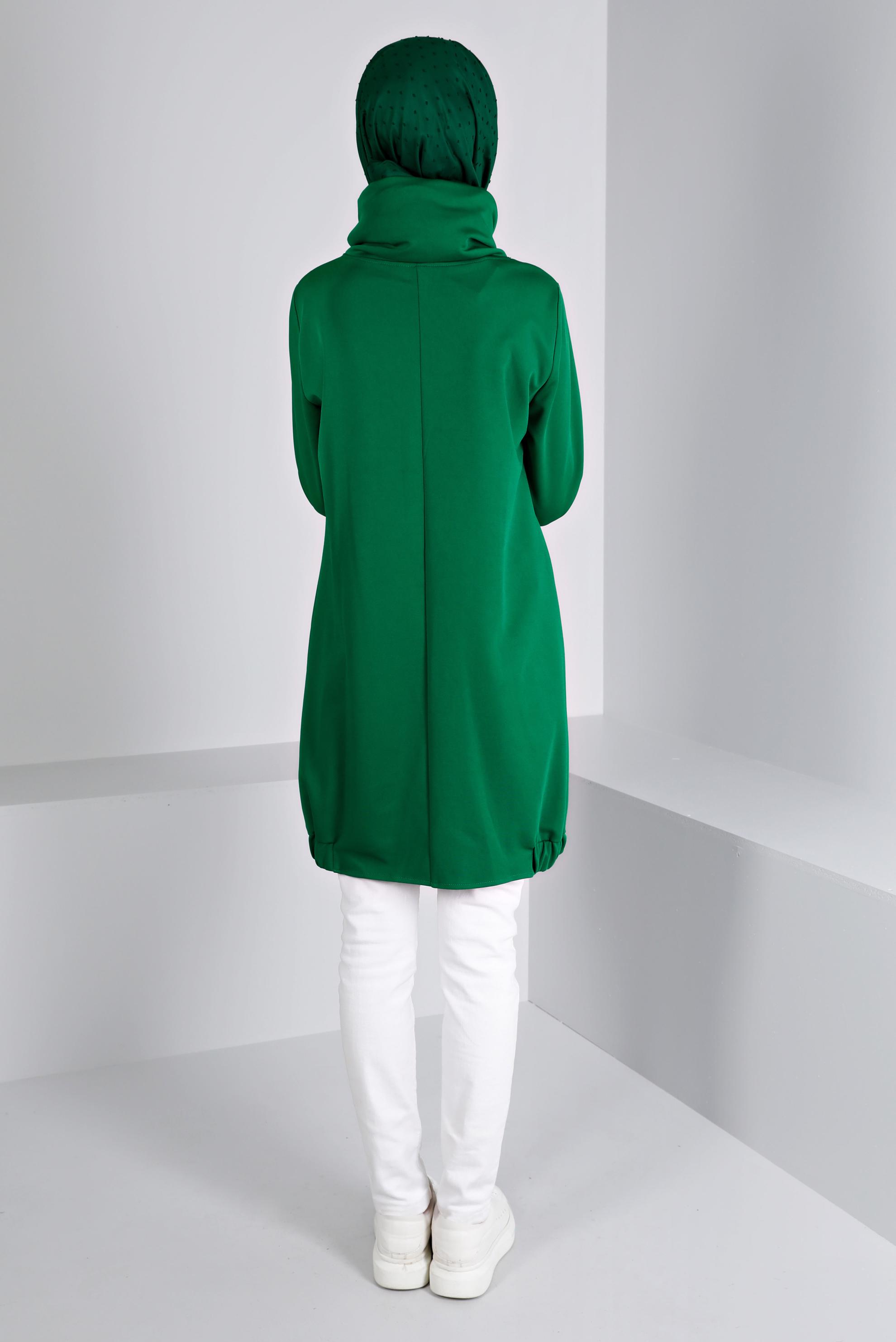 Tesettür giyim YEŞİL KAZAYAĞI DETAYLI BAĞCIKLI TUNİK 43428