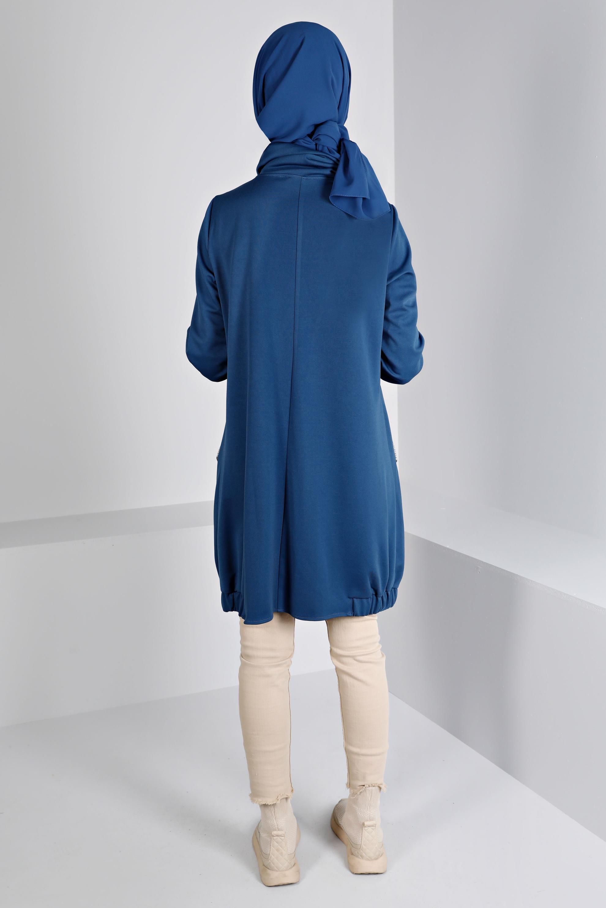 Tesettür giyim LACİVERT KAZAYAĞI DETAYLI BAĞCIKLI TUNİK 43428