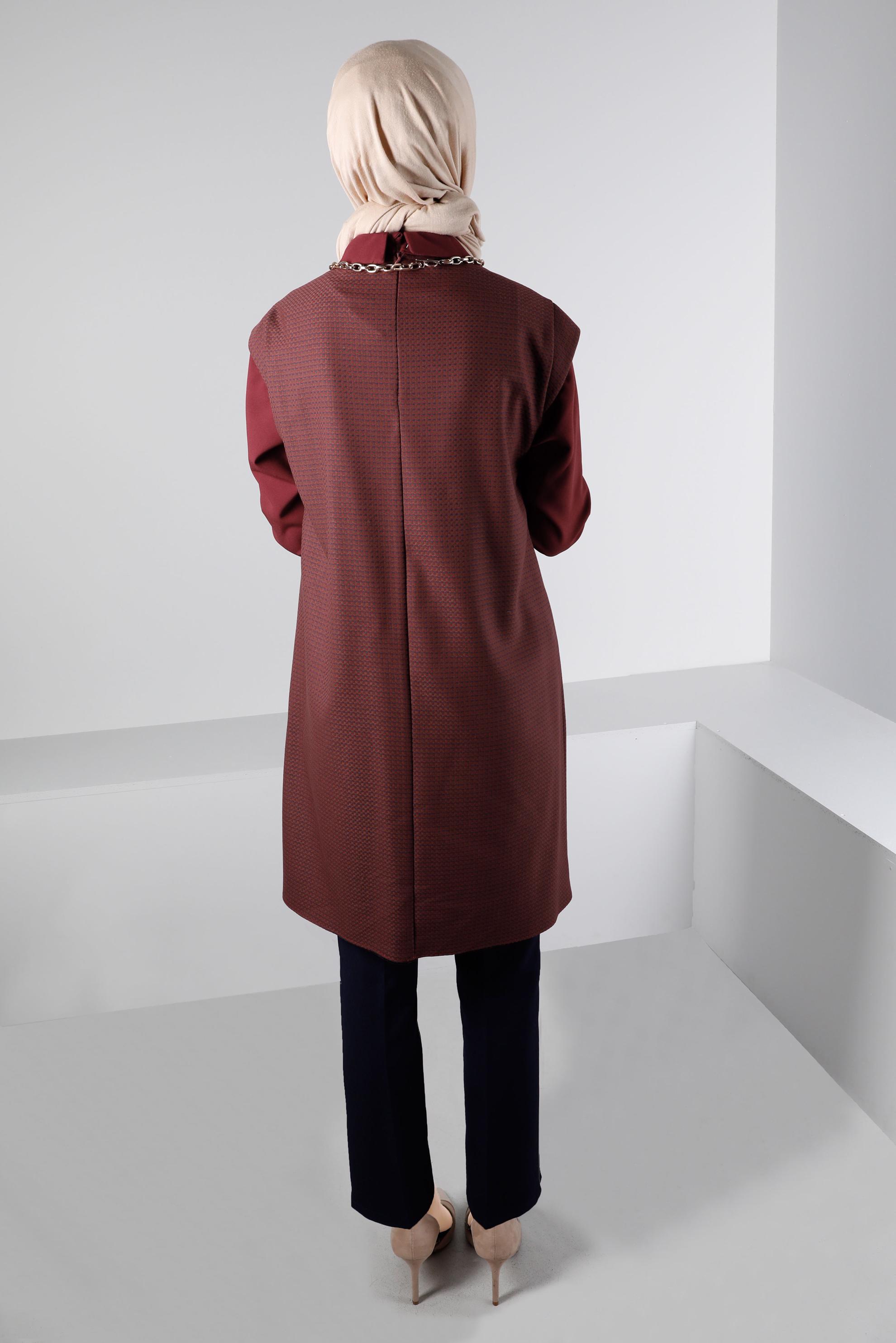 Tesettür giyim TURUNCU CEPLİ DESENLİ TUNİK 43429 