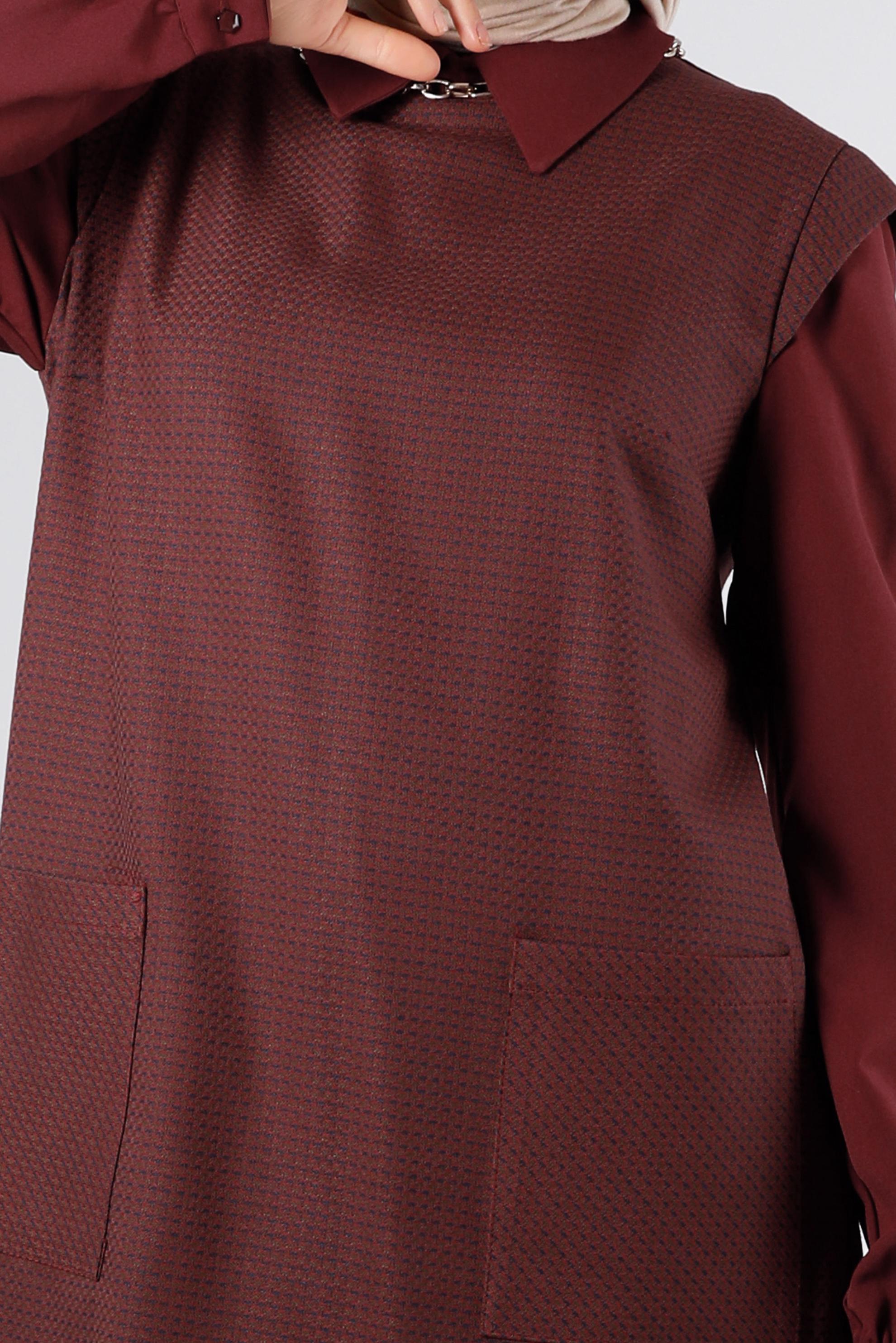 Tesettür giyim TURUNCU CEPLİ DESENLİ TUNİK 43429 