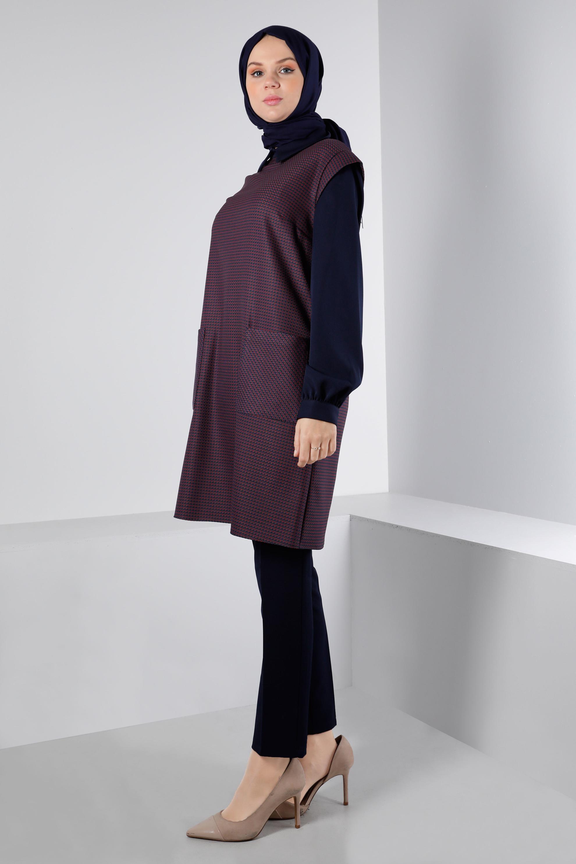 Tesettür giyim LACİVERT CEPLİ DESENLİ TUNİK 43429 