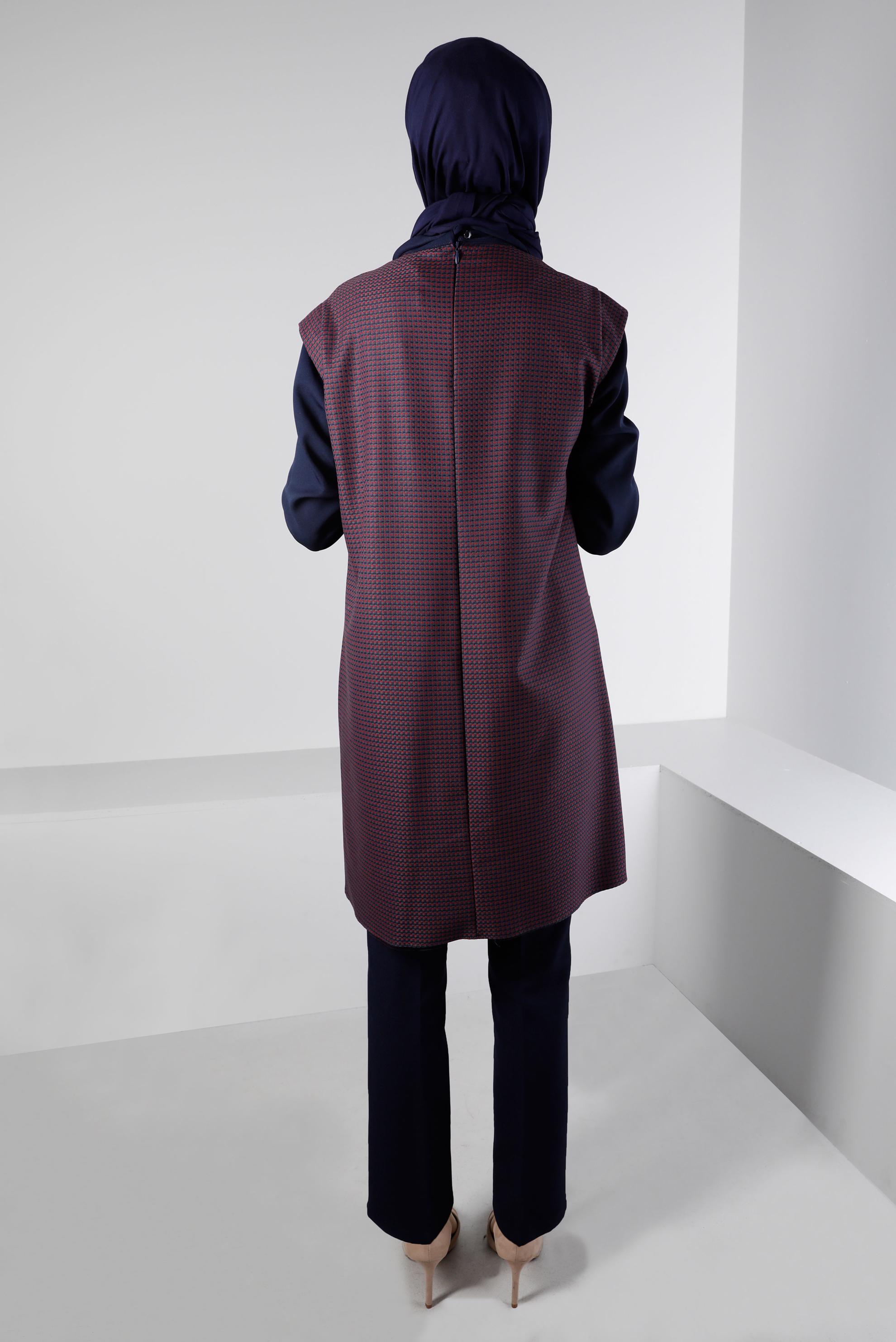 Tesettür giyim LACİVERT CEPLİ DESENLİ TUNİK 43429 