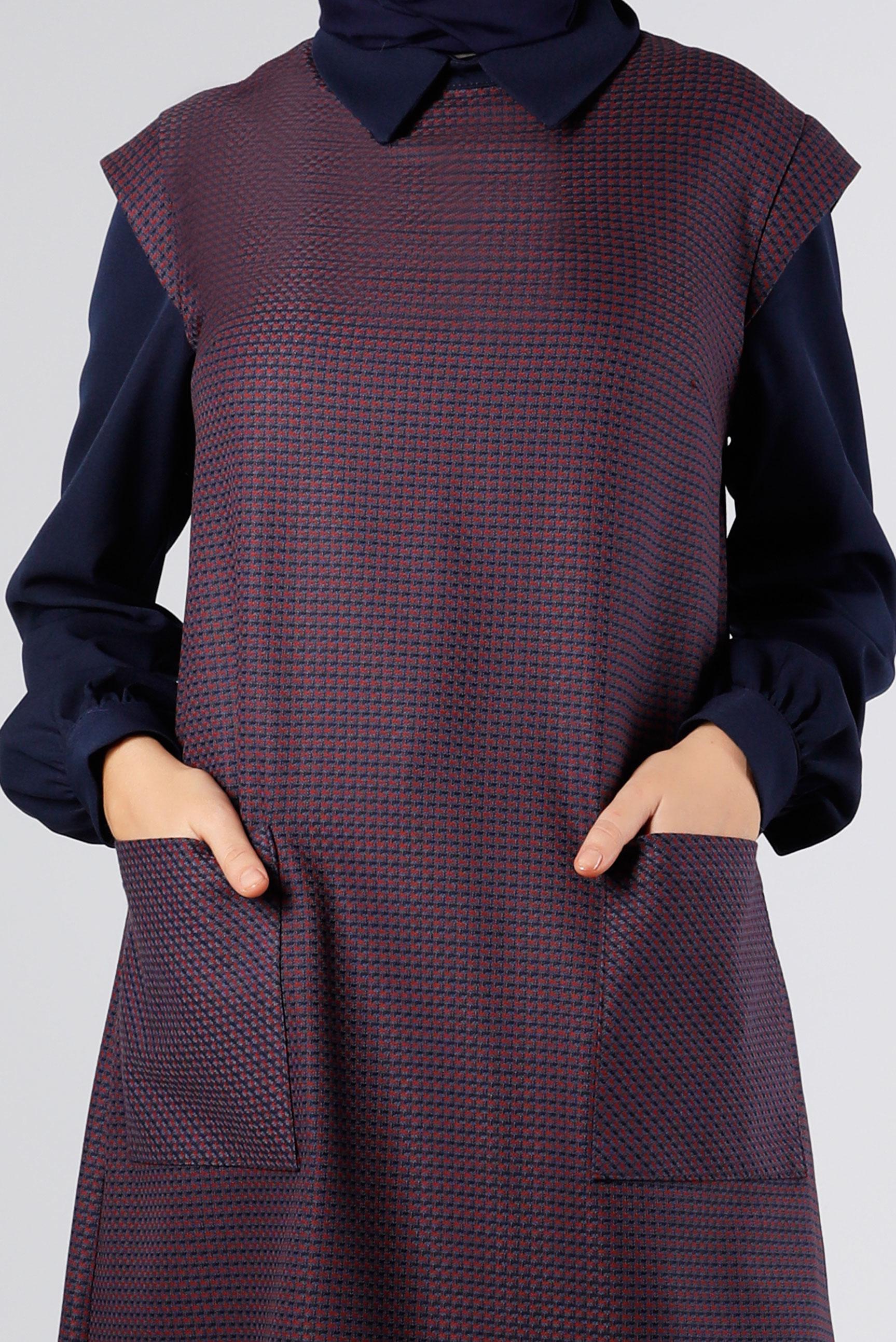 Tesettür giyim LACİVERT CEPLİ DESENLİ TUNİK 43429 