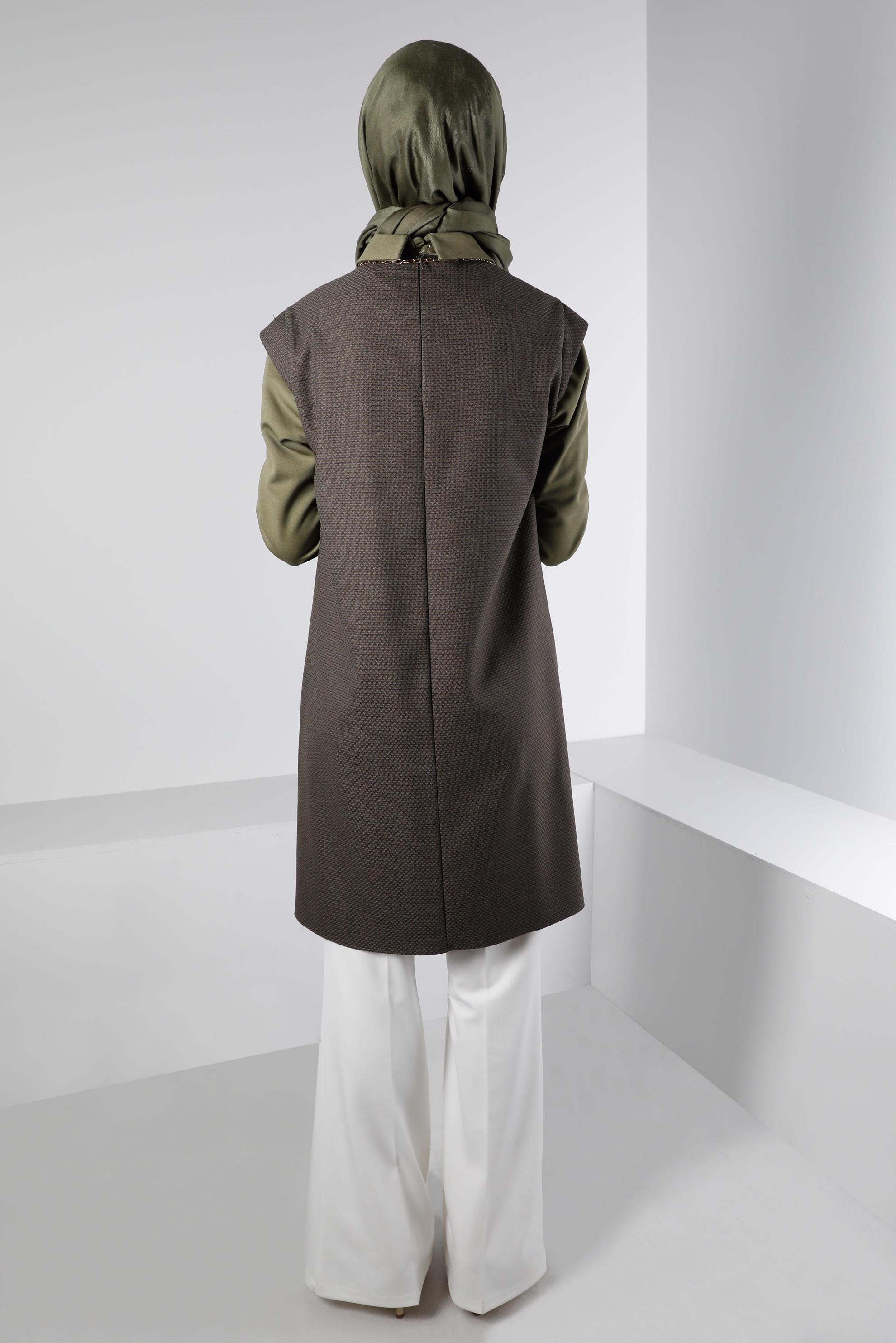 Tesettür giyim VİZON CEPLİ DESENLİ TUNİK 43429 