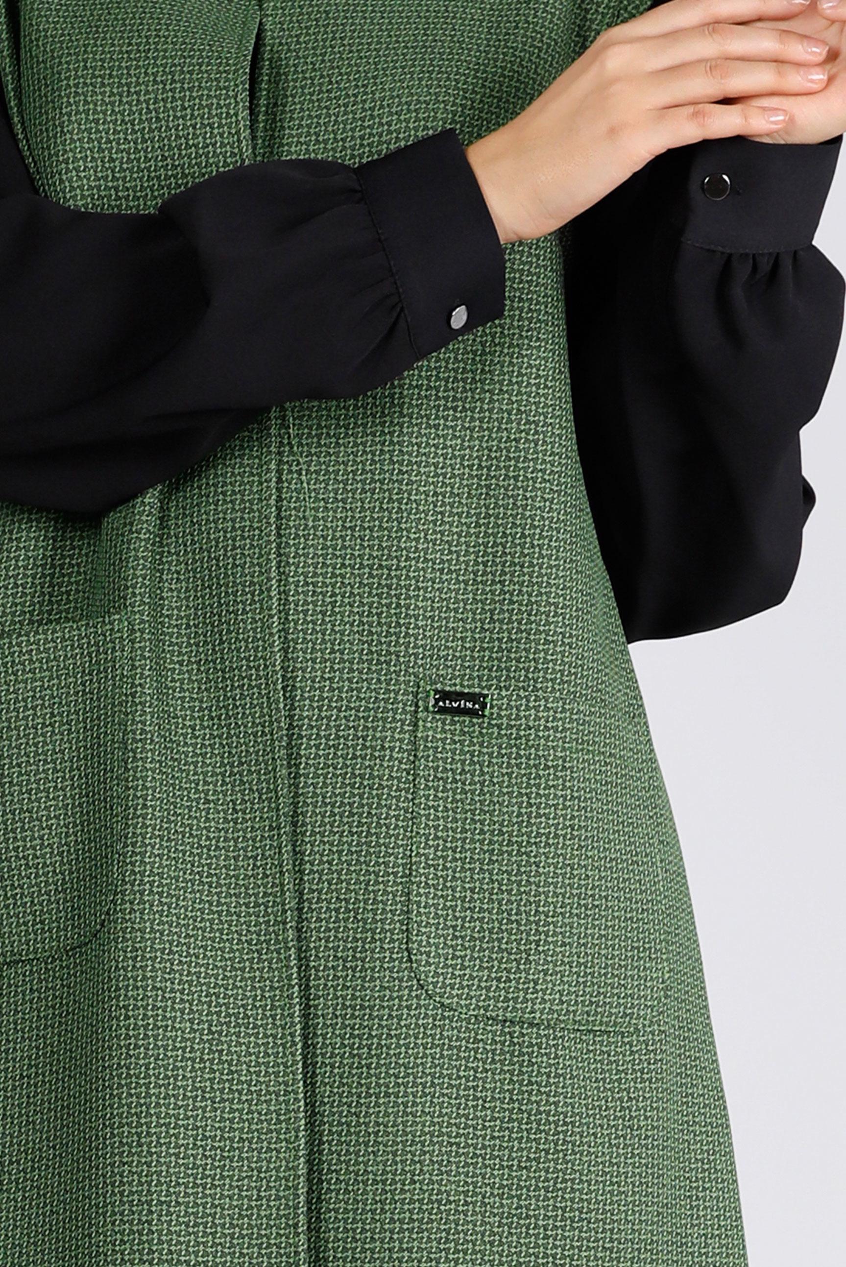 Tesettür giyim YEŞİL DESENLİ CEPLİ İKİLİ TUNİK 43430