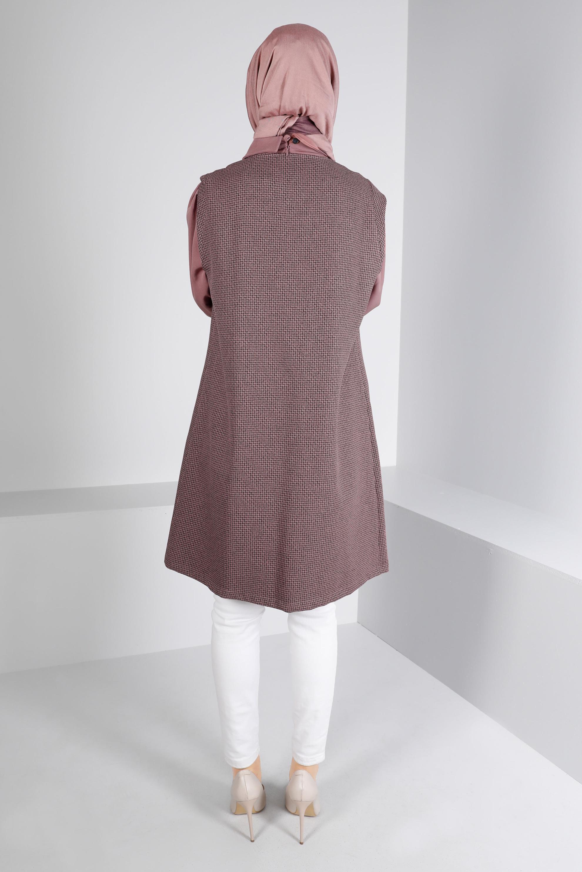 Tesettür giyim PUDRA DESENLİ CEPLİ İKİLİ TUNİK 43430