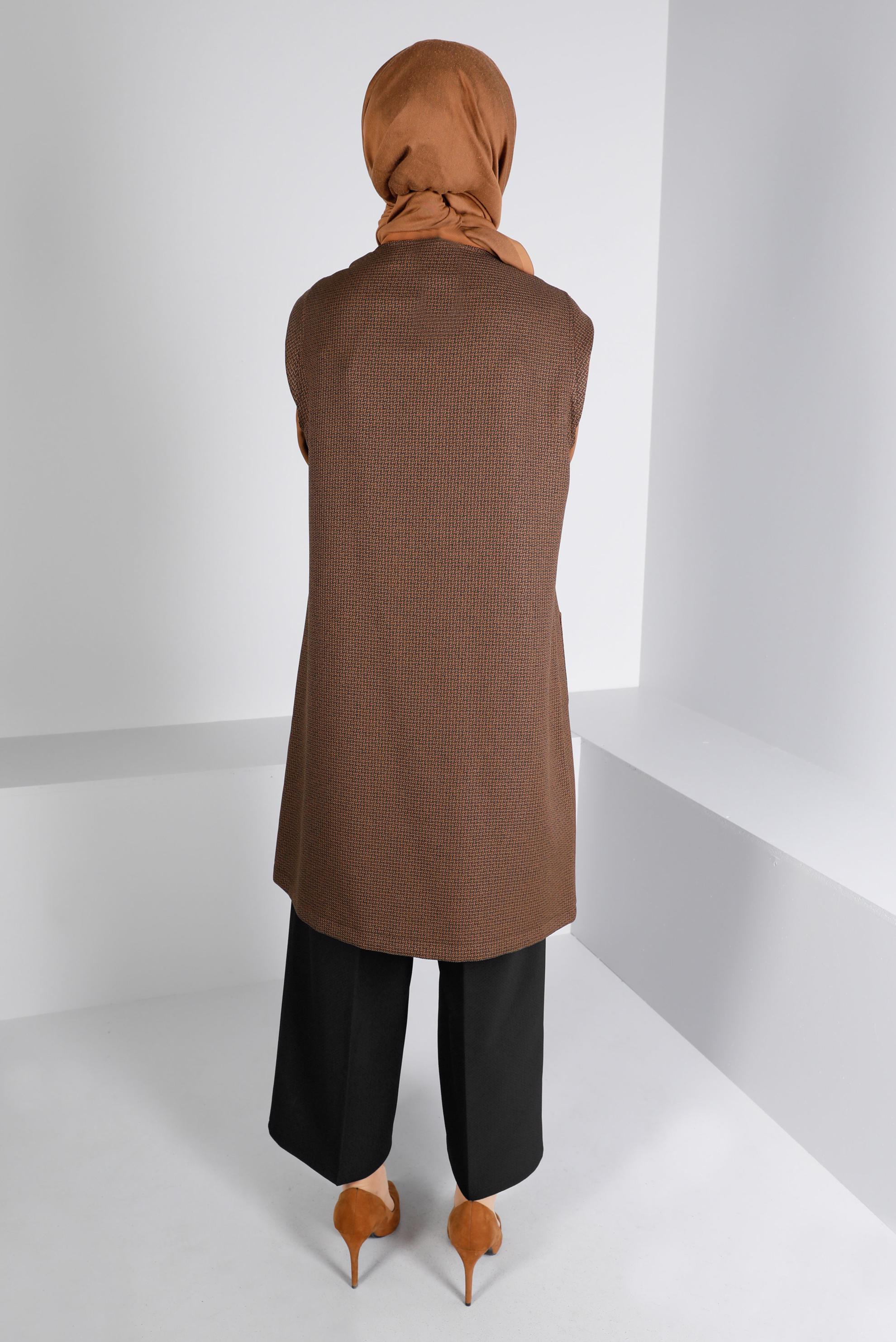 Tesettür giyim TABA DESENLİ CEPLİ İKİLİ TUNİK 43430