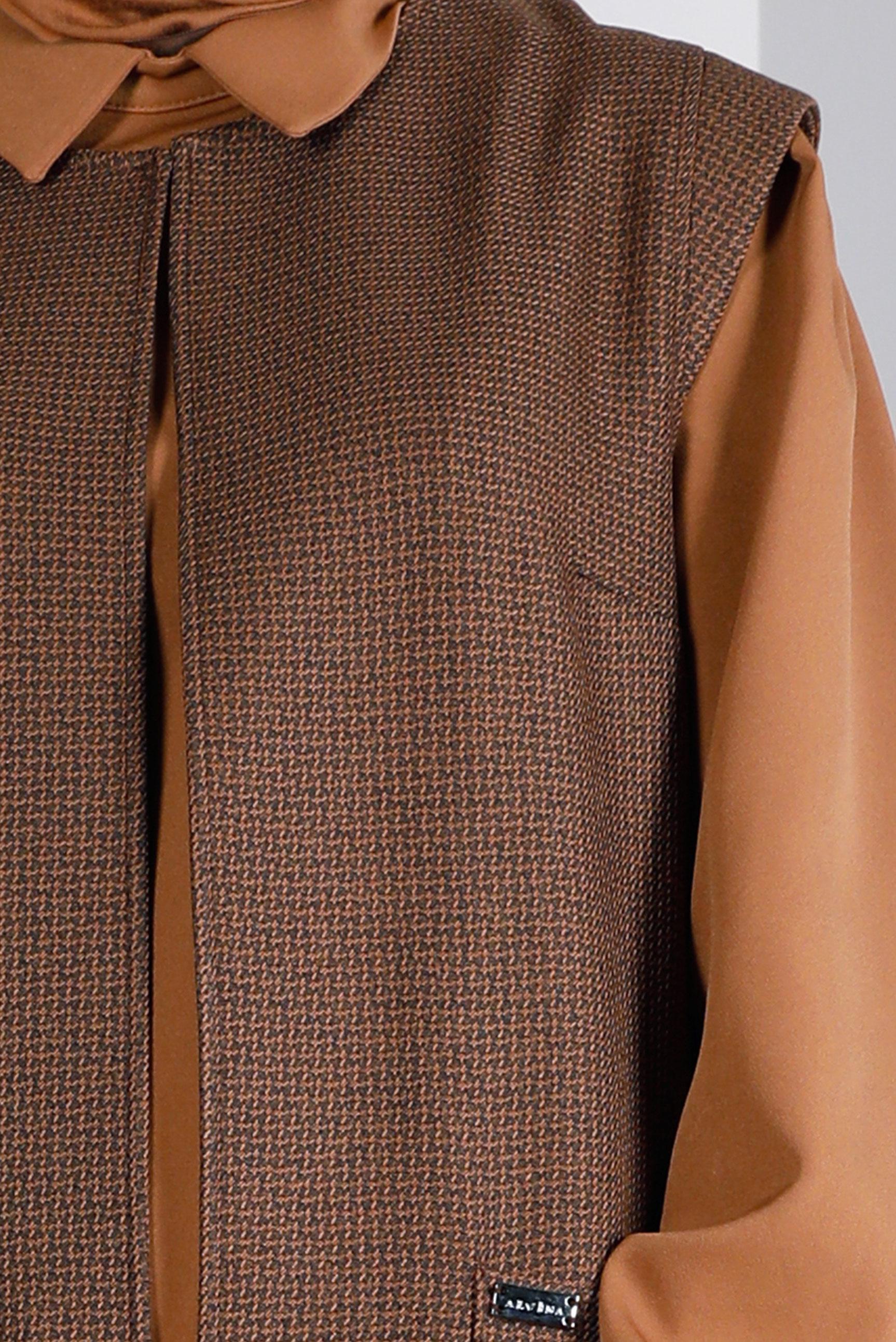 Tesettür giyim TABA DESENLİ CEPLİ İKİLİ TUNİK 43430