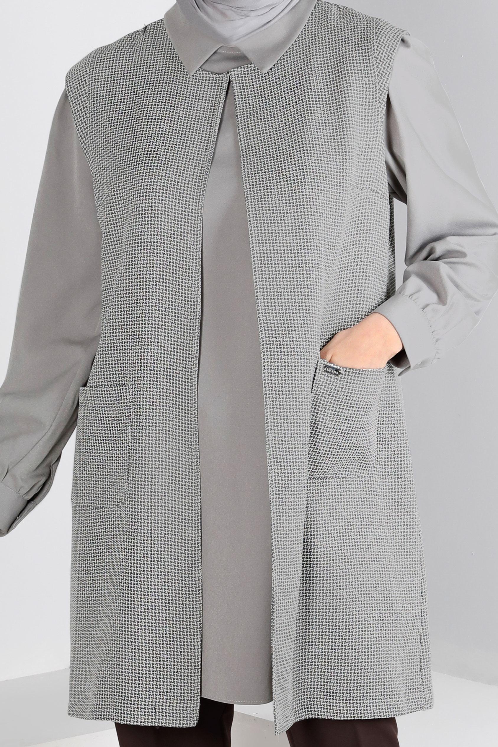 Tesettür giyim SİYAH DESENLİ CEPLİ İKİLİ TUNİK 43430