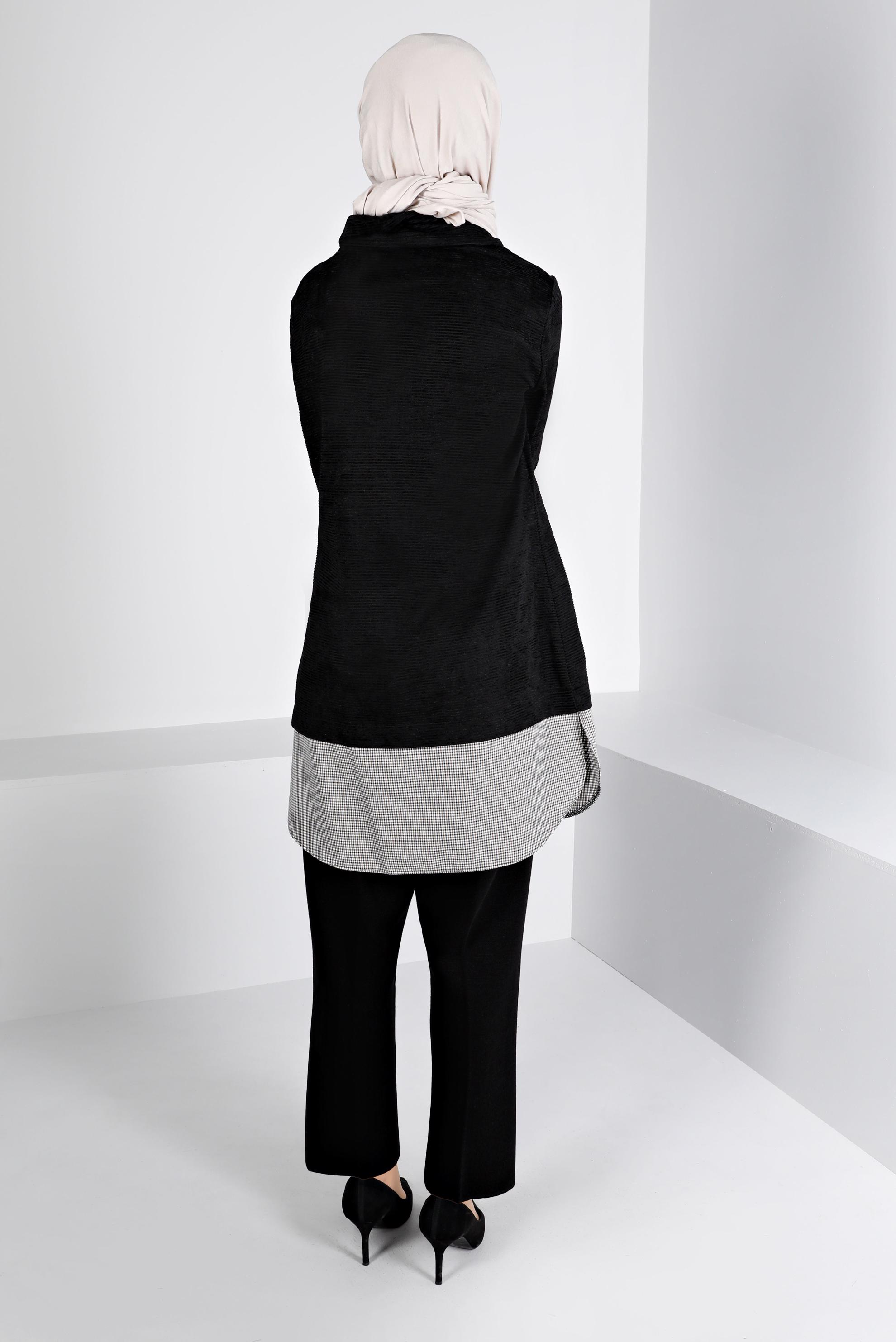 Tesettür giyim SİYAH DÜĞMELİ ŞÖNİL KADİFE TUNİK 43438 