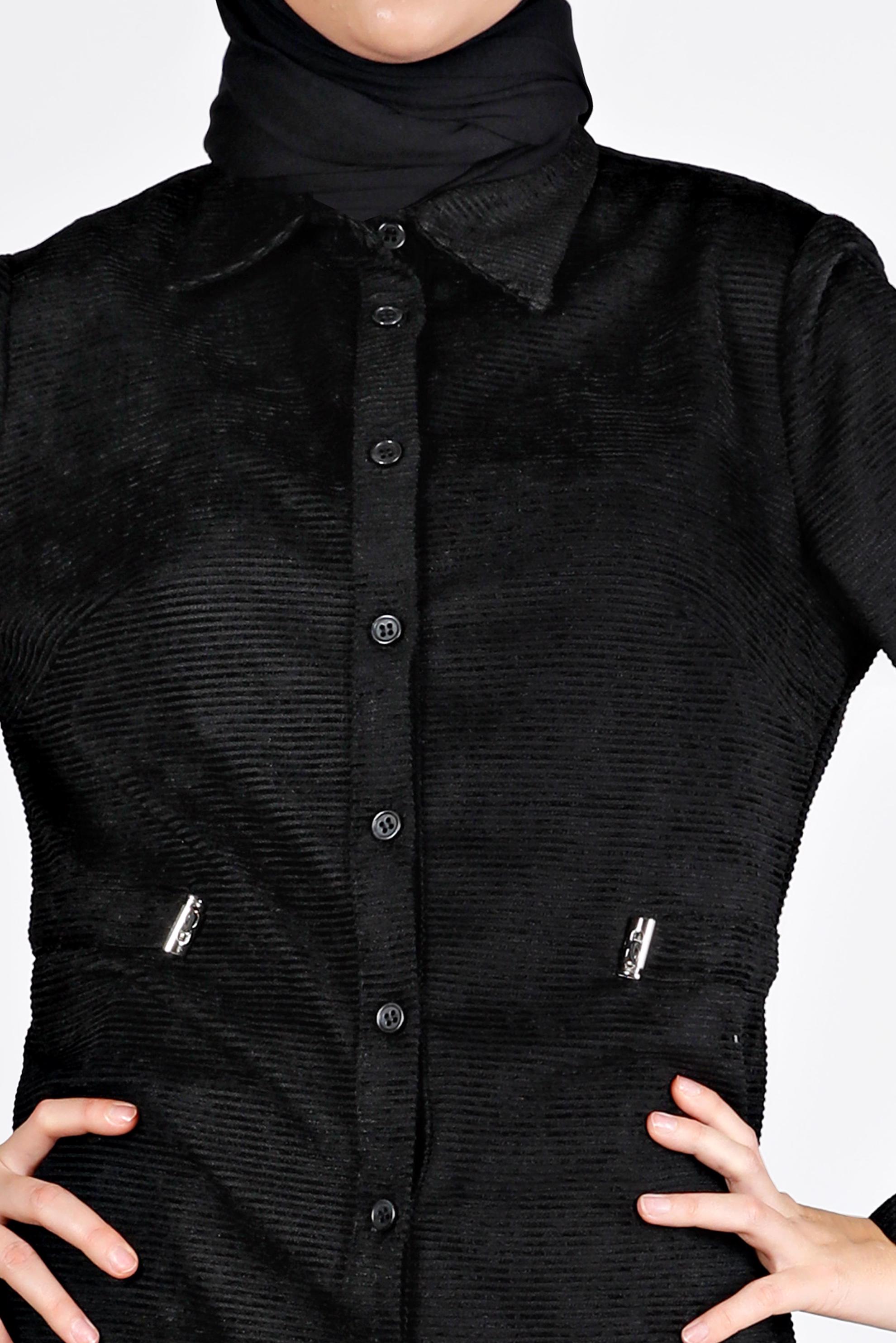 Tesettür giyim SİYAH KADİFE GÖMLEK TUNİK 43441