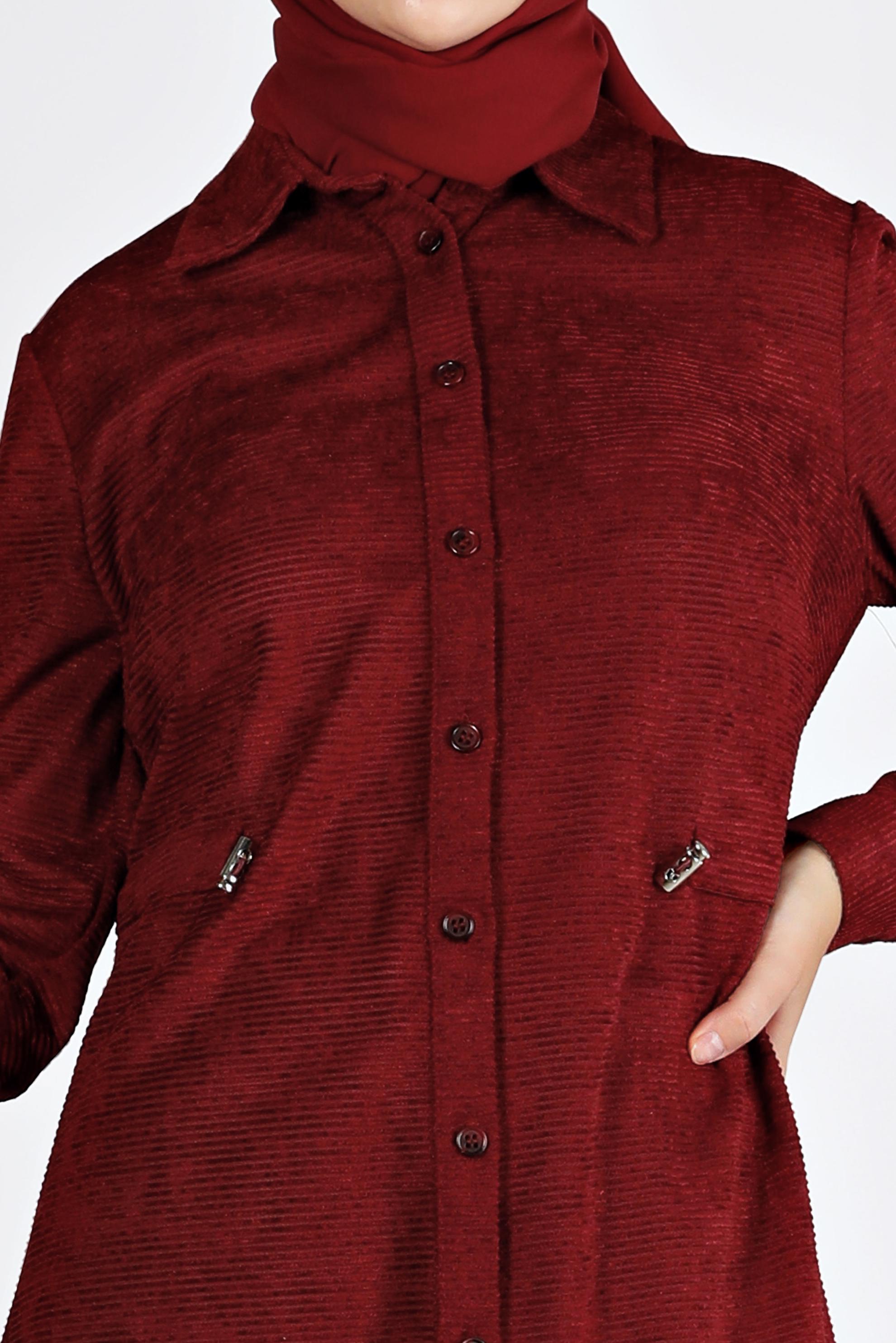 Tesettür giyim BORDO KADİFE GÖMLEK TUNİK 43441