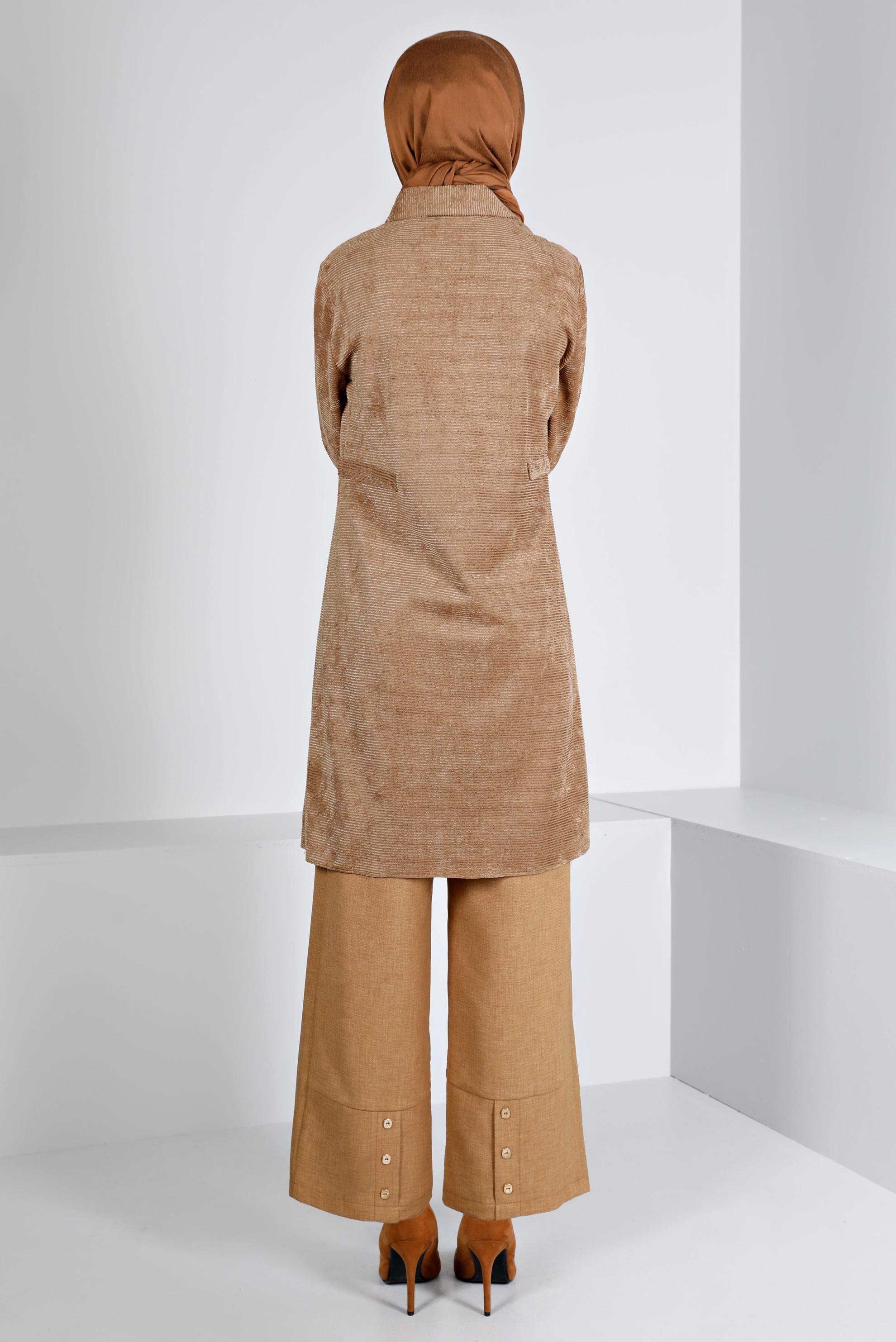 Tesettür giyim KAHVE KADİFE GÖMLEK TUNİK 43441