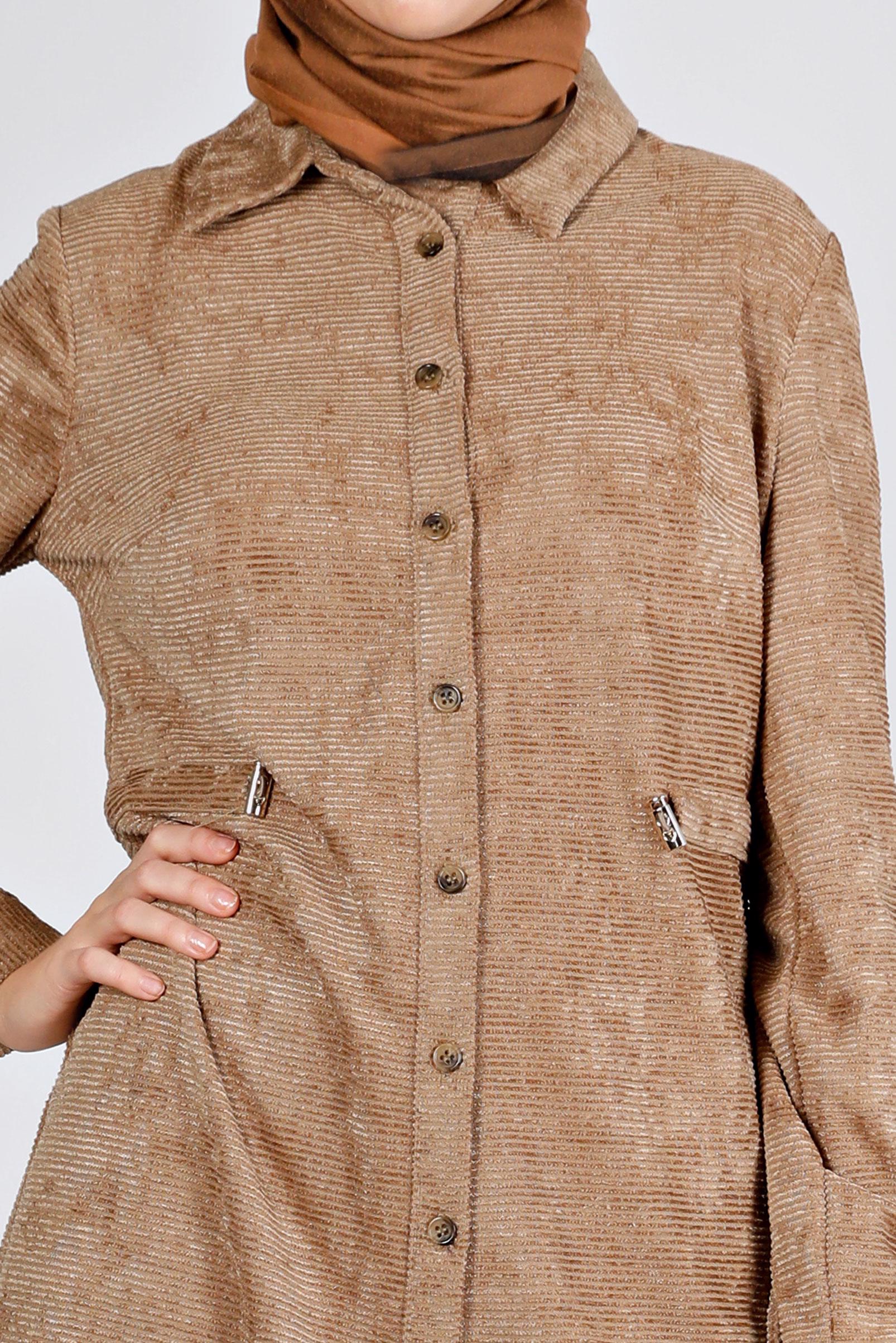 Tesettür giyim KAHVE KADİFE GÖMLEK TUNİK 43441