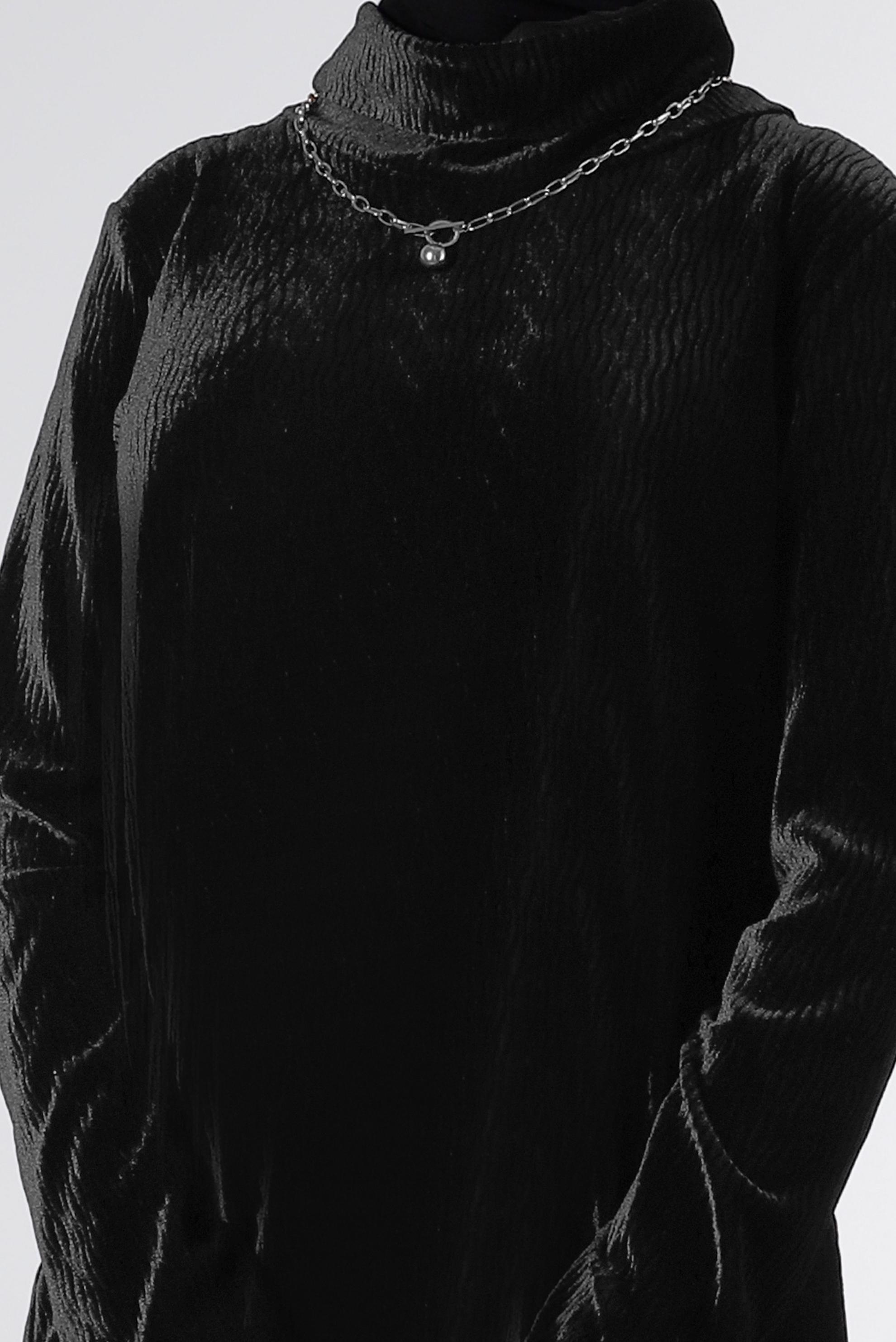 Tesettür giyim SİYAH BURUŞUK GÖRÜNÜMLÜ KADİFE TUNİK 43442 