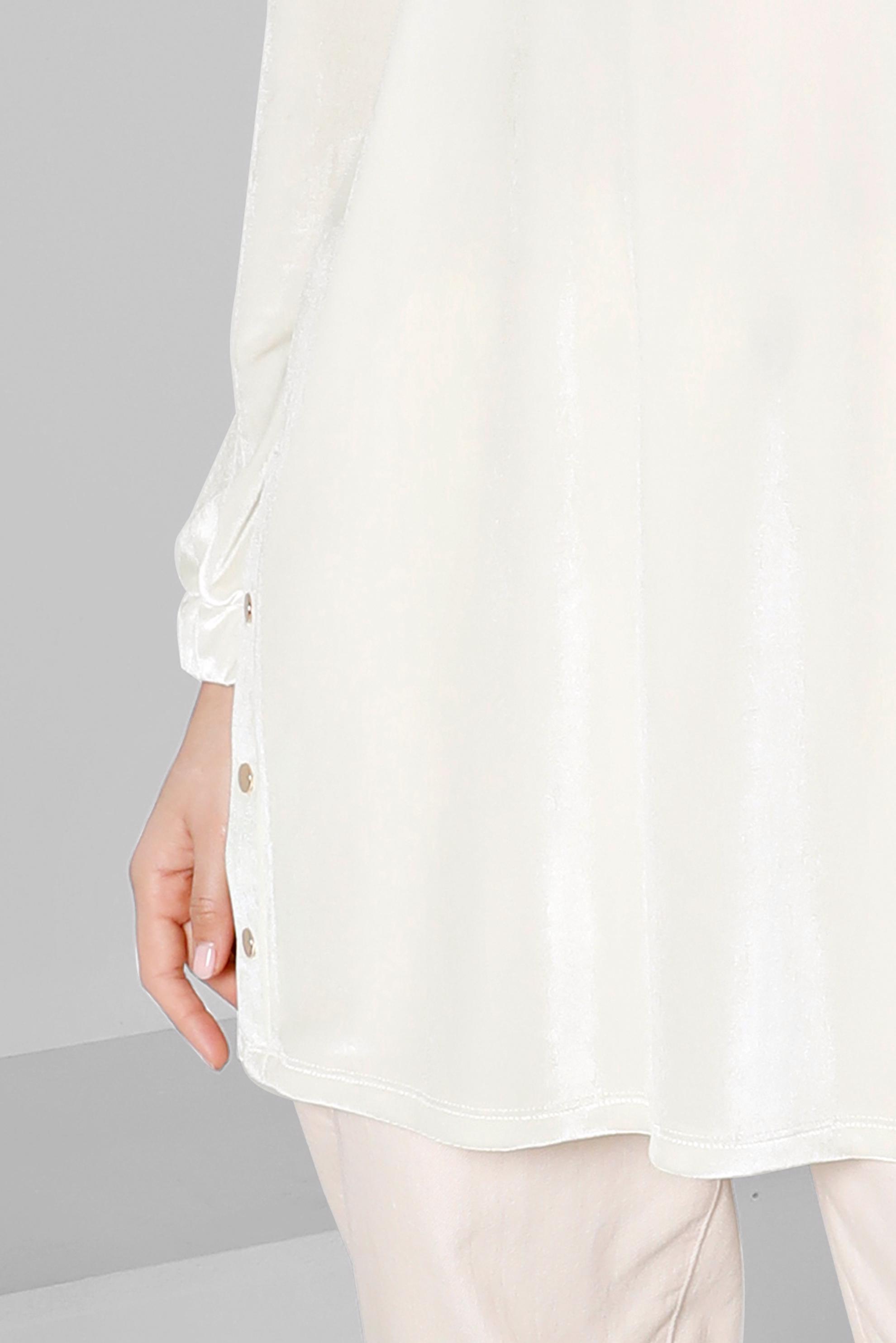 Tesettür giyim BEYAZ KOLU LASTİKLİ KADİFE TUNİK 43447