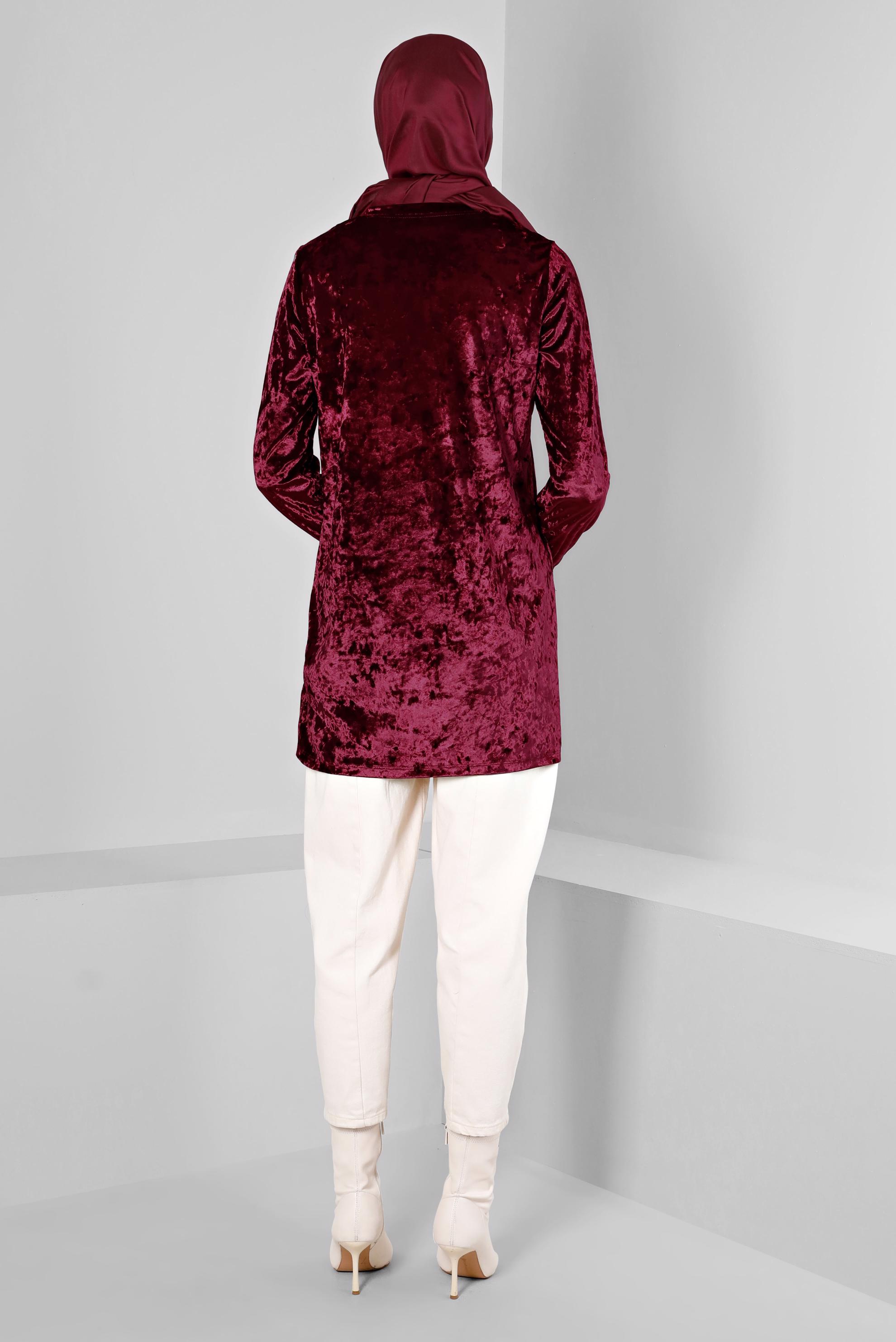Vêtements hijab ROUGE BORDEAUX TUNIQUE EN VELOURS AVEC POIGNETS ÉLASTIQUE 43447