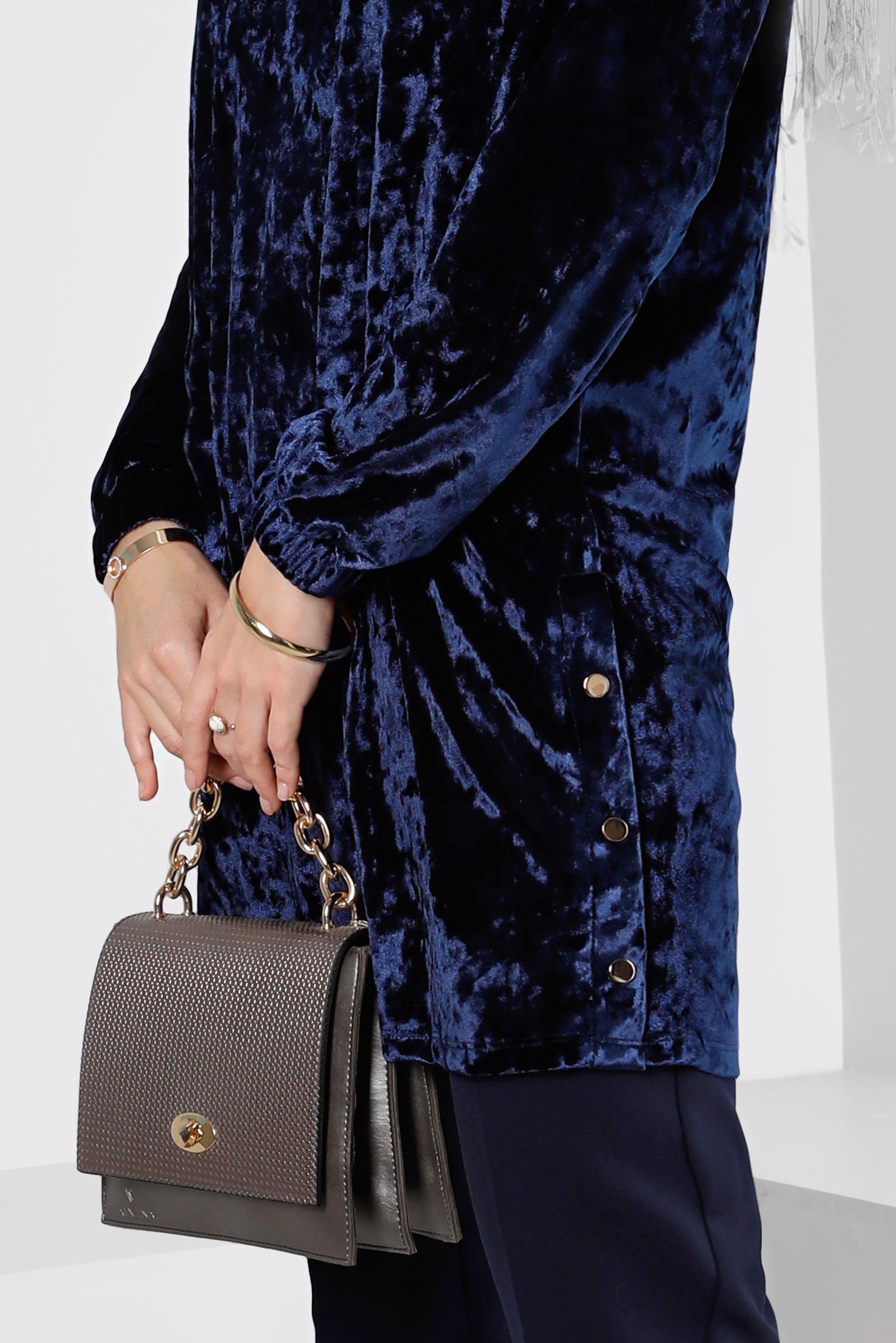 Tesettür giyim LACİVERT KOLU LASTİKLİ KADİFE TUNİK 43447