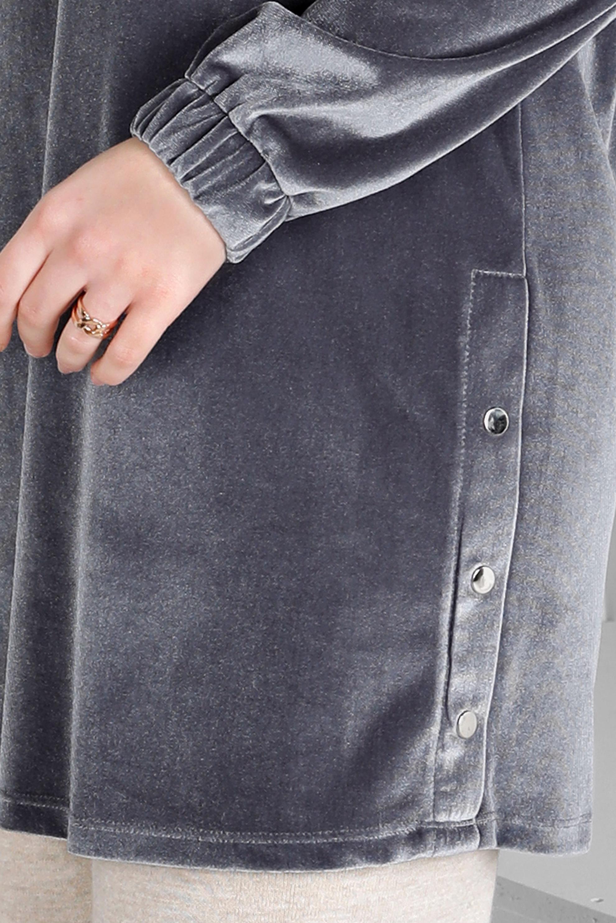 Tesettür giyim GÜMÜŞ KOLU LASTİKLİ KADİFE TUNİK 43447