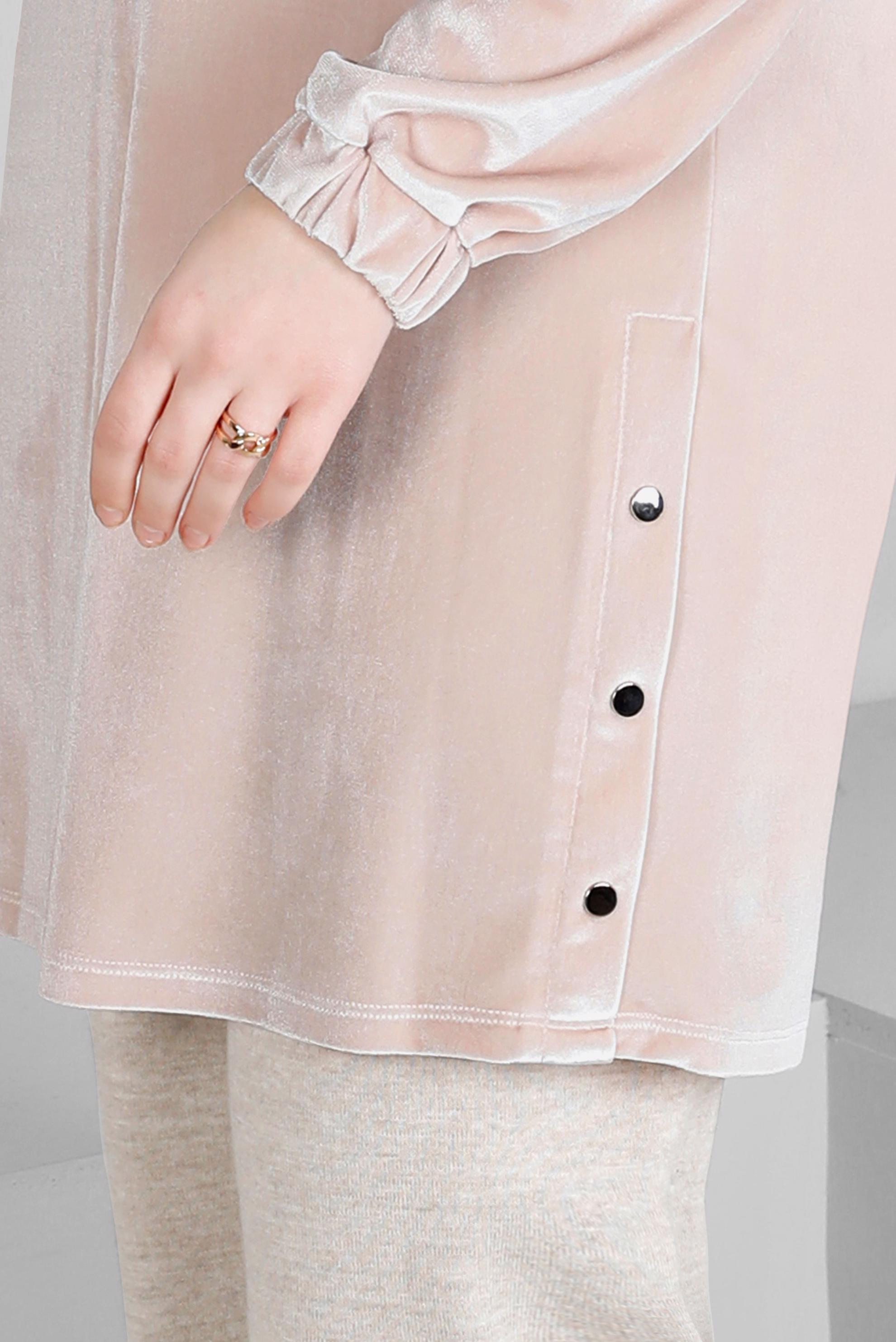 Tesettür giyim PEMBE KOLU LASTİKLİ KADİFE TUNİK 43447